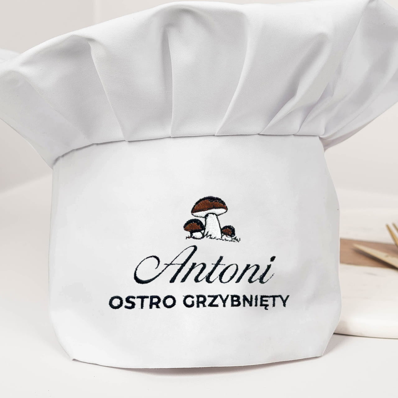Imienna czapka kucharska dla grzybiarza prezent dla kucharza prezent dla grzybiarza czapka personalizowana