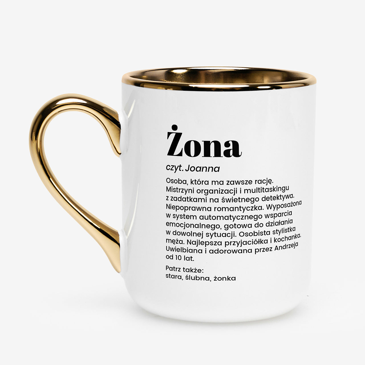 Kubek elegancki biało-złoty dla żony - definicja