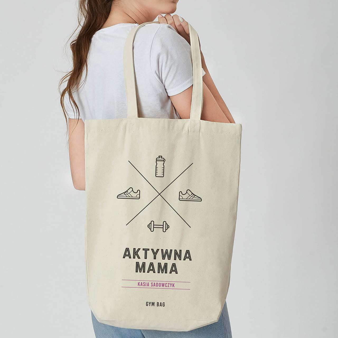Bawełniana torba z nadrukiem dla młodej mamy - gym bag