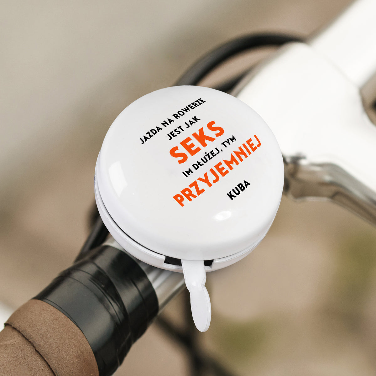 Dzwonek rowerowy ze śmiesznym nadrukiem