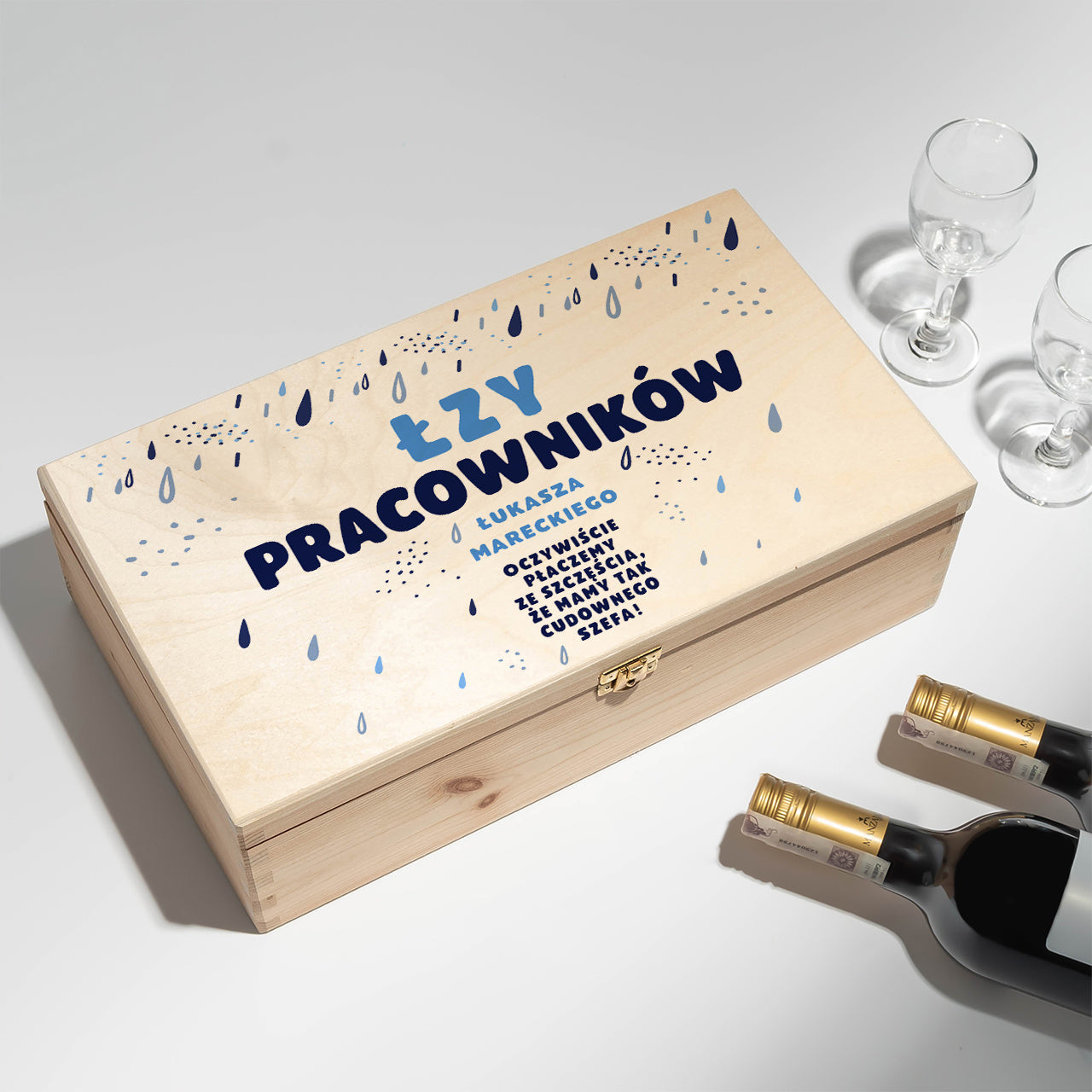 Skrzynka do win dla szefa - łzy pracowników zabawny świąteczny prezent dla szefa