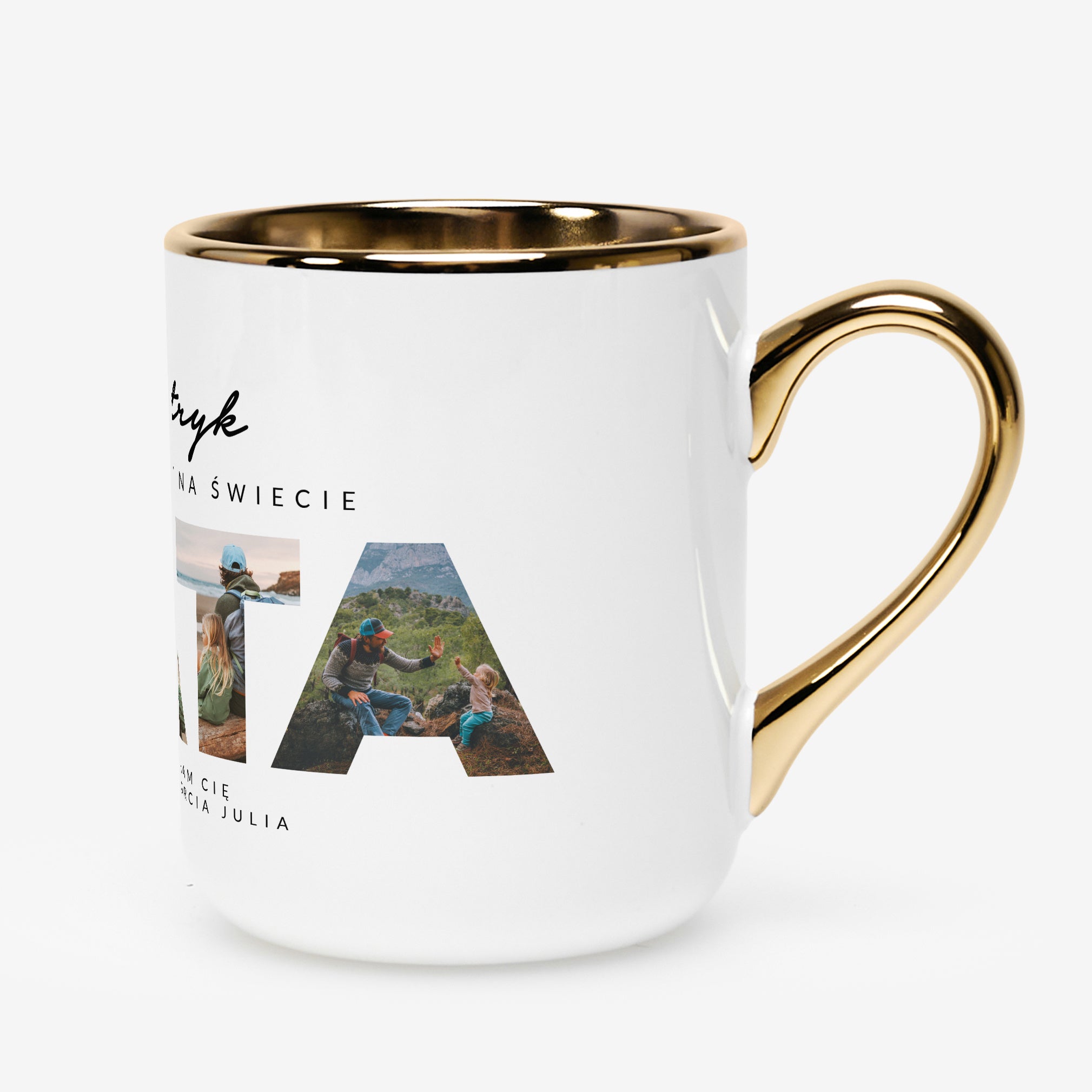 Personalizowany biało złoty kubek ze zdjęciami - prezent dla taty 