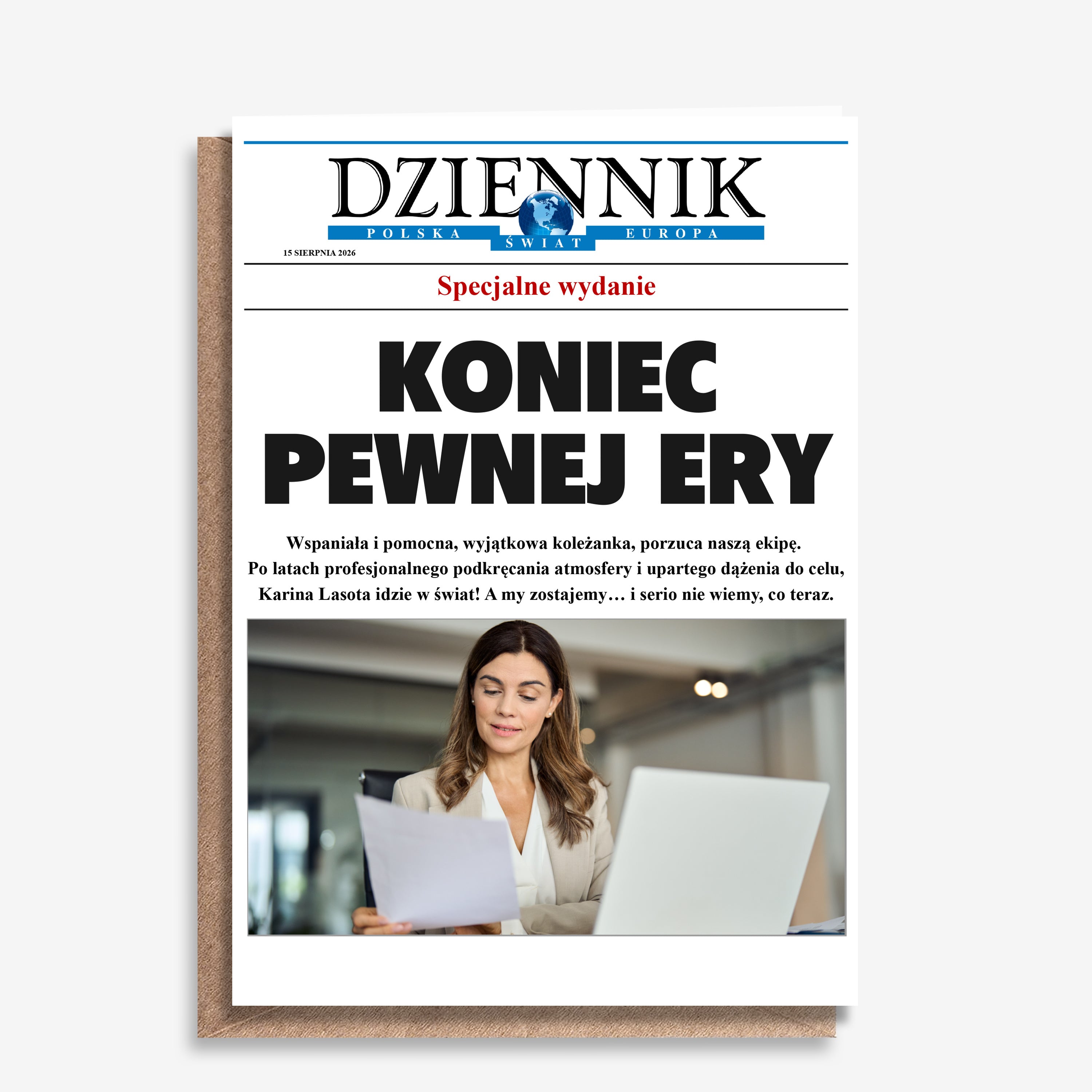 Kartka ze zdjęciem - kartka na odejście z pracy personalizowana kartka dla koleżanki z pracy ze zdjęciem