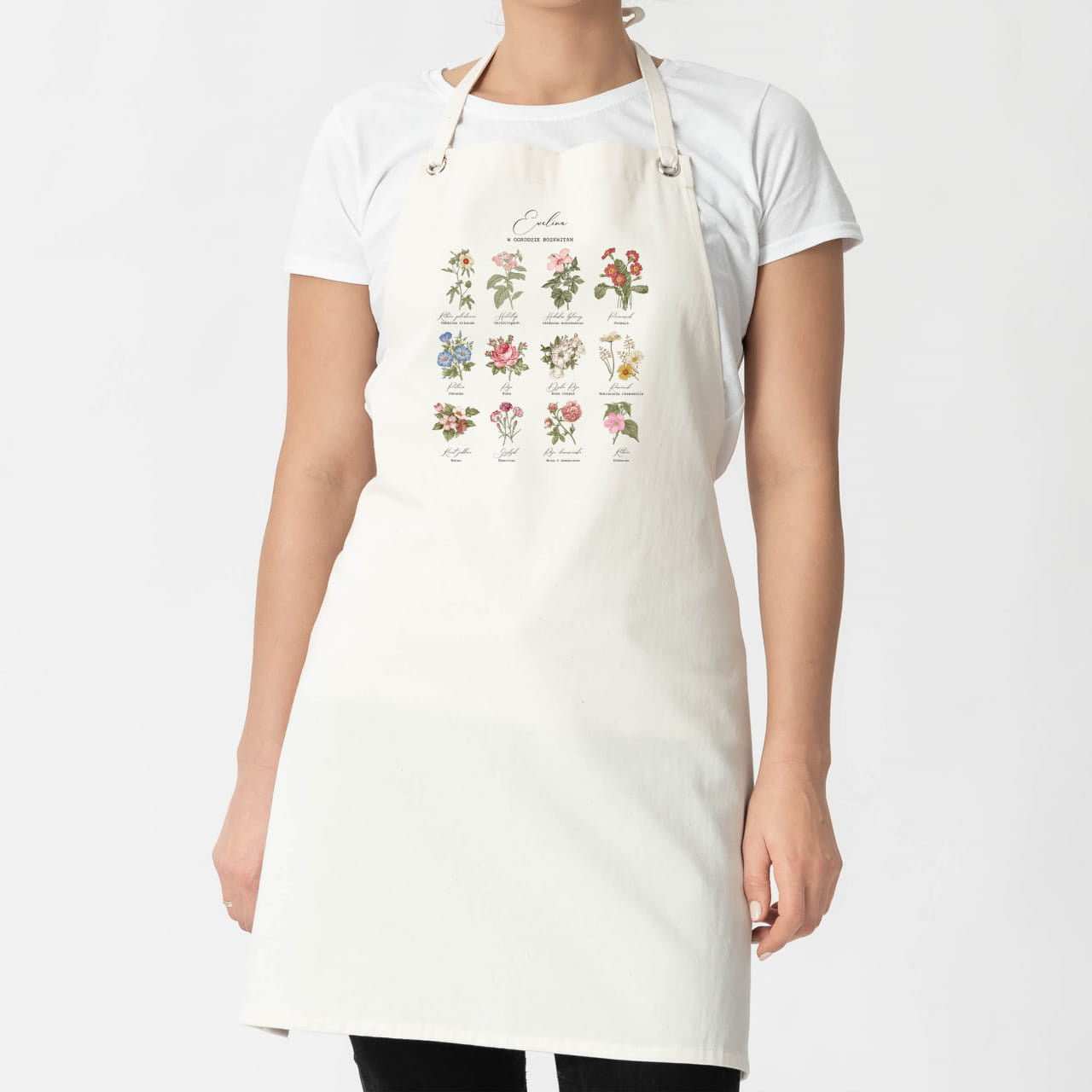 Fartuch z kwiatami - prezent dla miłośniczki roślin fartuch z nadrukiem prezent dla ogrodniczki
