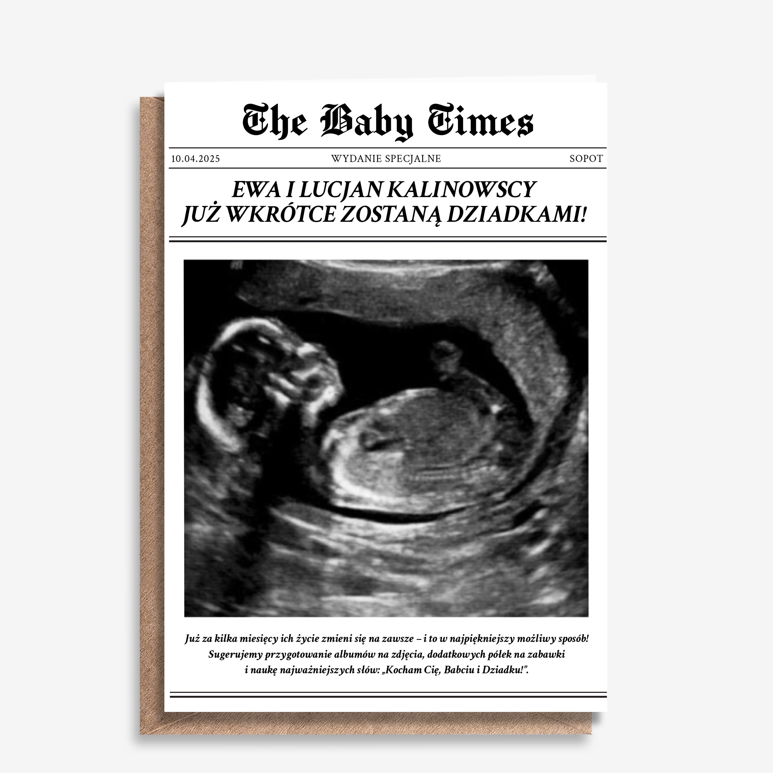Kartka gratulacyjna - powiadomienie do ciąży prezent dla przyszłych dziadków kartka baby news