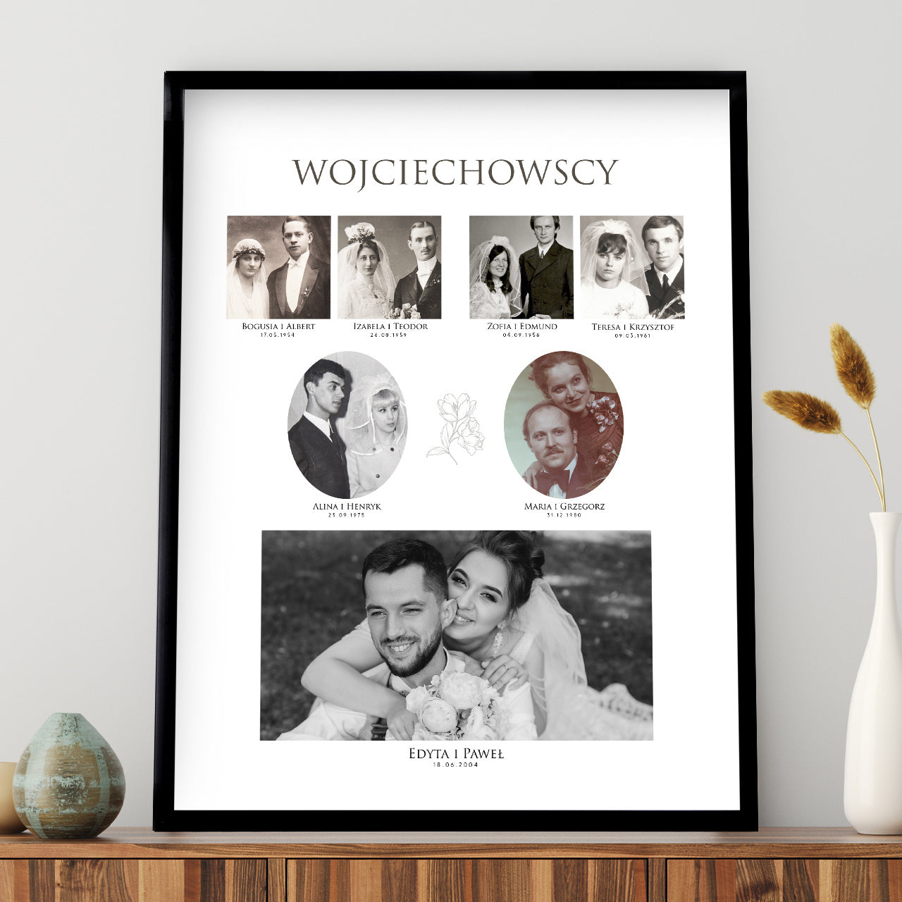 Plakat ze zdjęciami - drzewo genealogiczne plakat personalizowany plakat rodzinny prezent na rocznicę ślubu