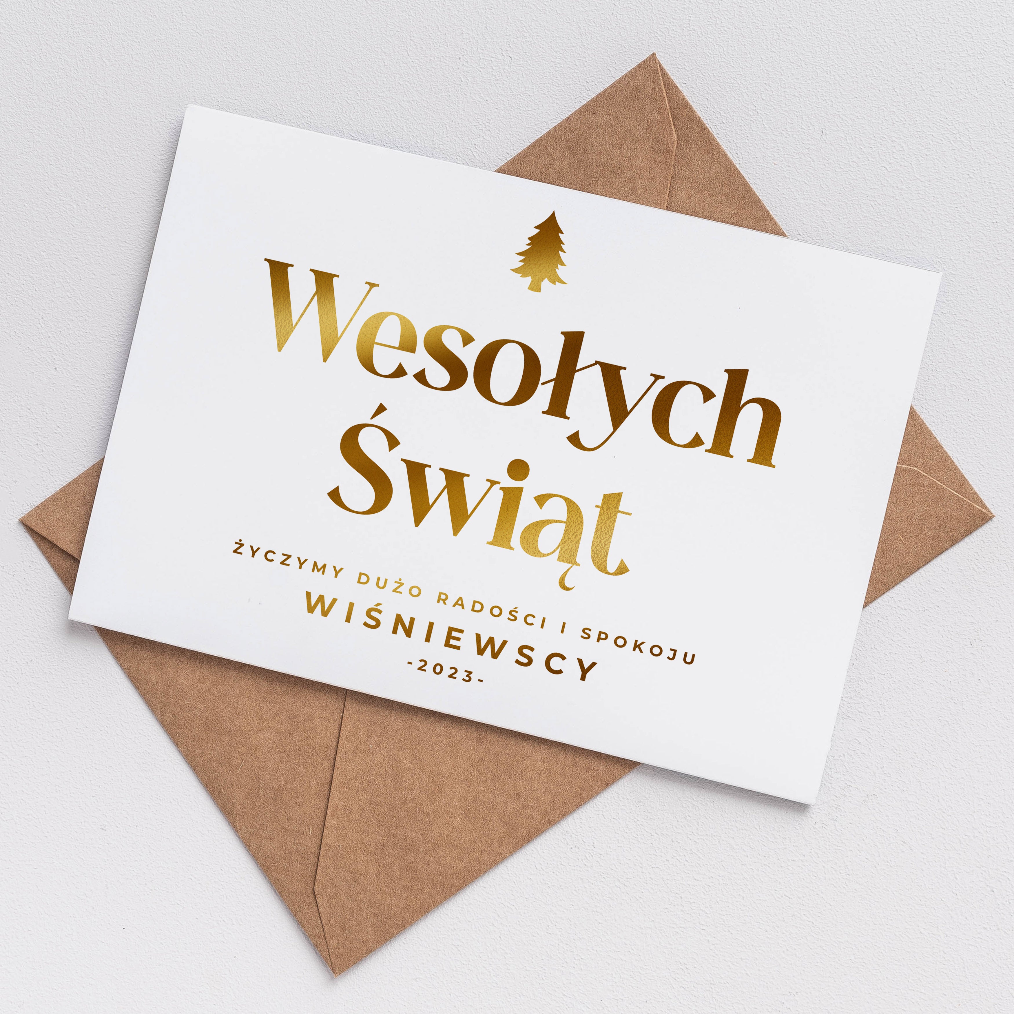 Personalizowana kartka świąteczna ze złoceniem - Wesołych Świąt