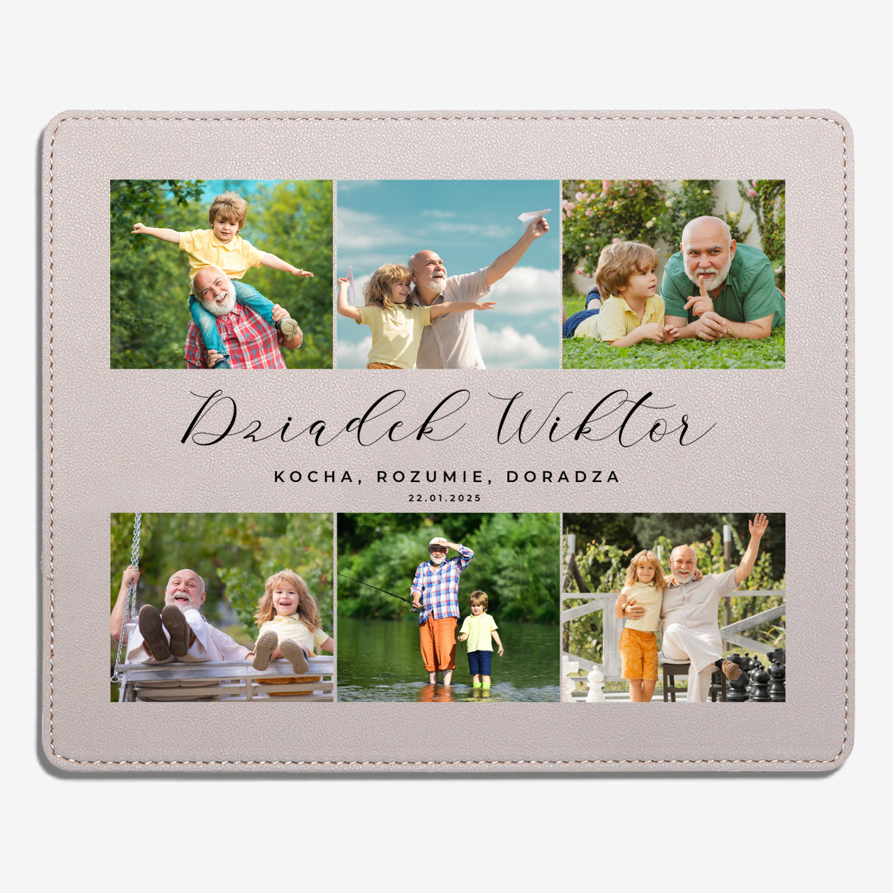 Beżowa podkładka pod mysz z personalizacją - prezent z okazji Dnia Dziadka
