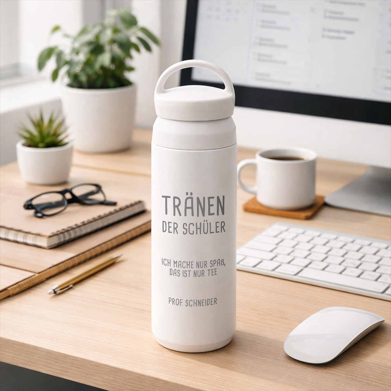 Personalisierte Thermosflasche für einen Lehrer – Tränen der Schüler