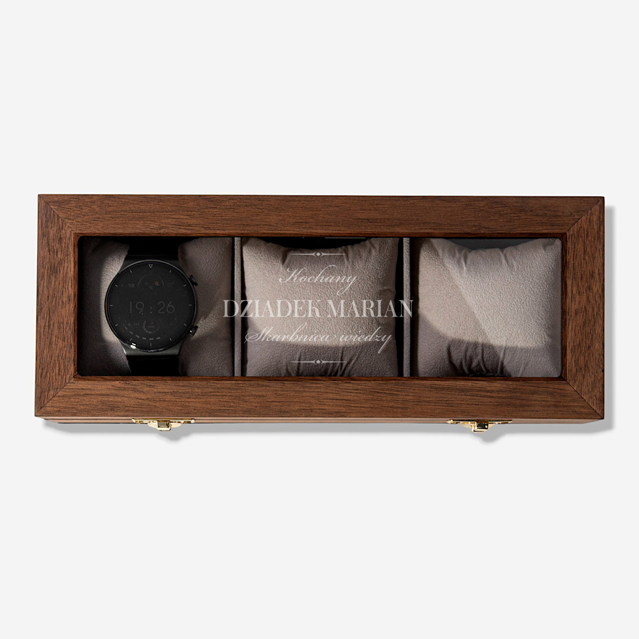 Grawerowane pudełko na zegarki - Skarbnica Wiedzy - prezent urodzinowy dla dziadka