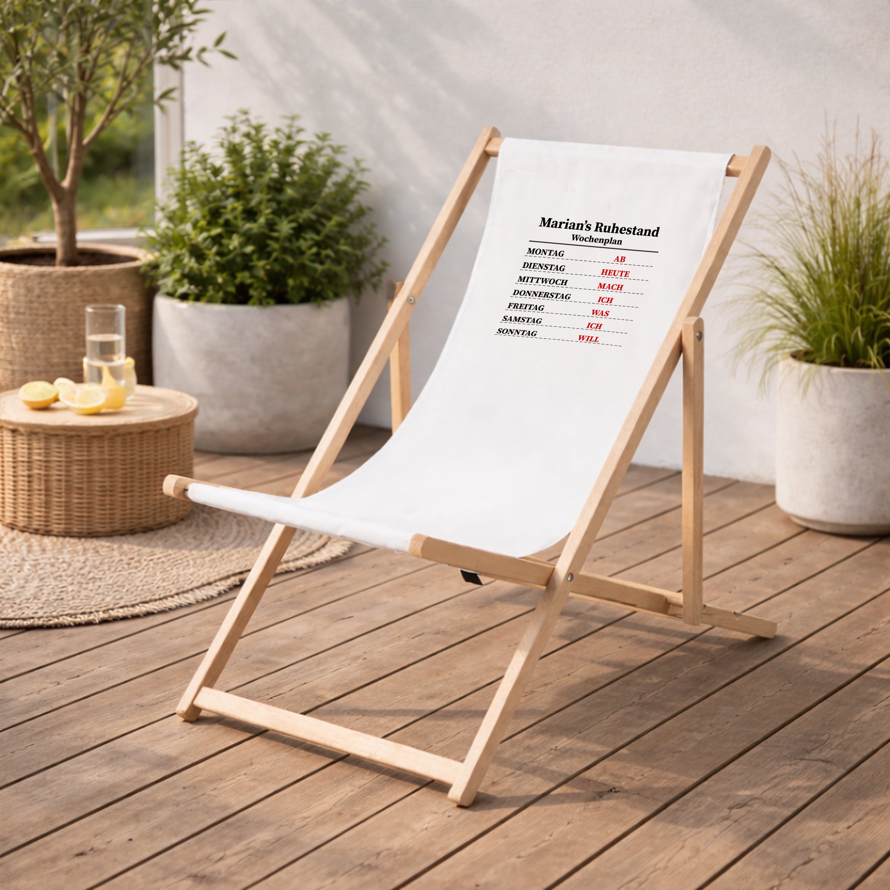 Personalisierter Liegestuhl mit Aufdruck als Gesch