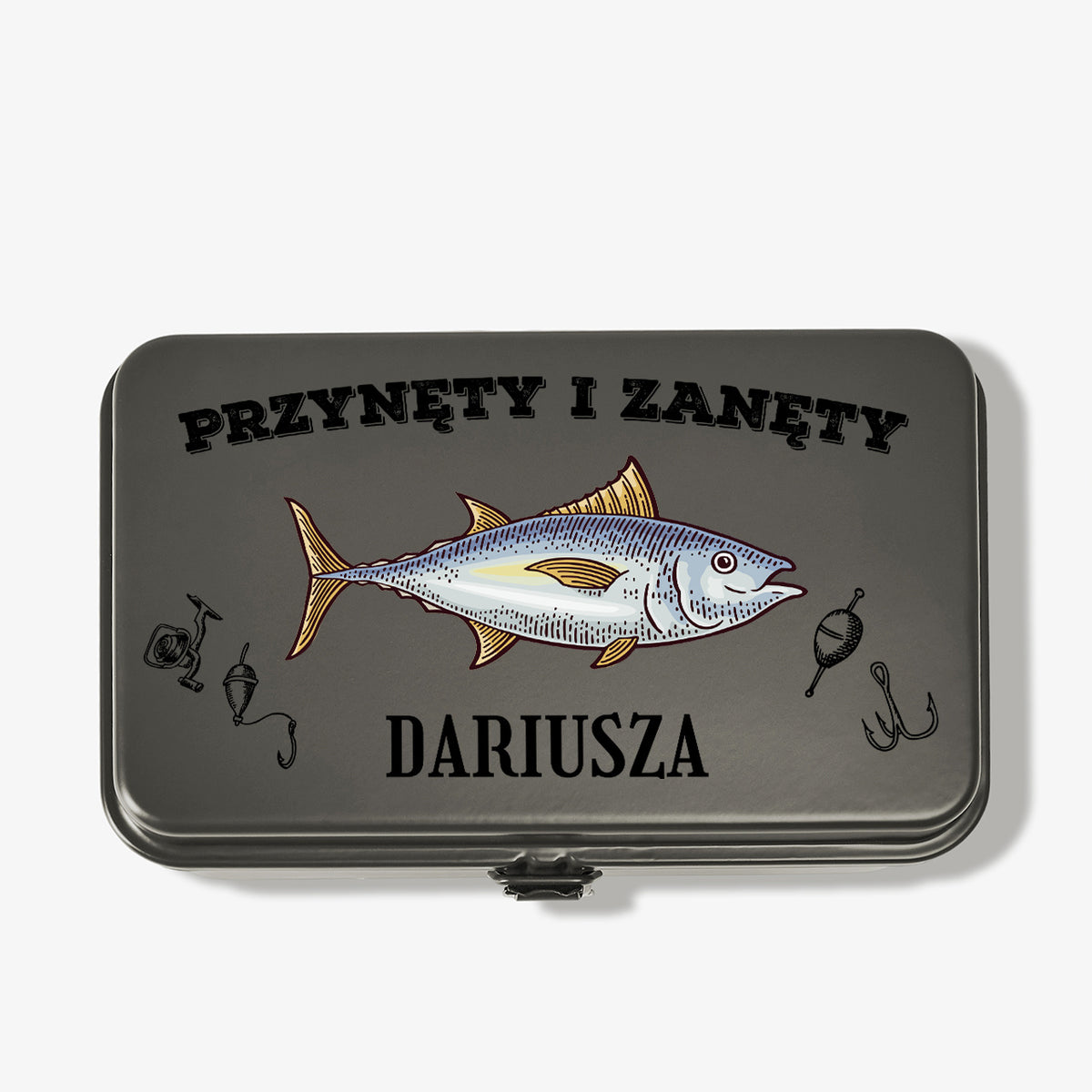 Metalowa skrzynka na prezent dla wędkarza
