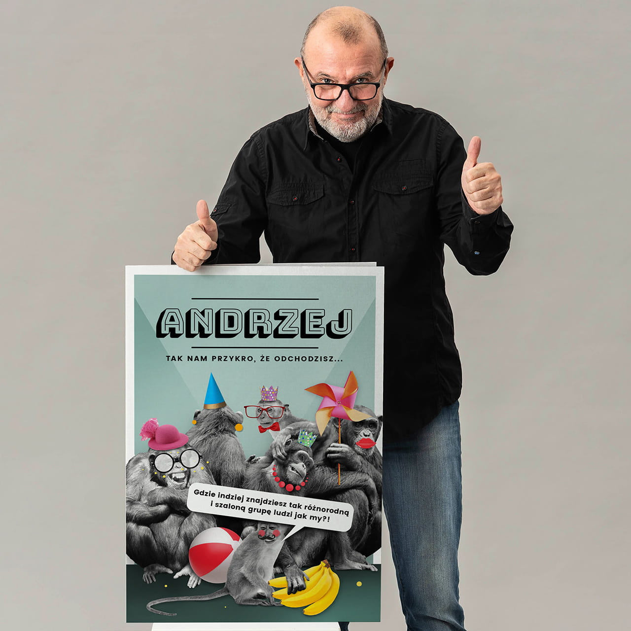 Śmieszna kartka personalizowana na odejście z pracy kartka z humorem upominek na odejście z pracy