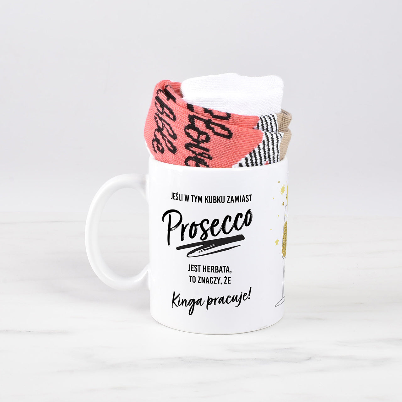 Kubek ze skarpetkami dla miłośniczki Prosecco