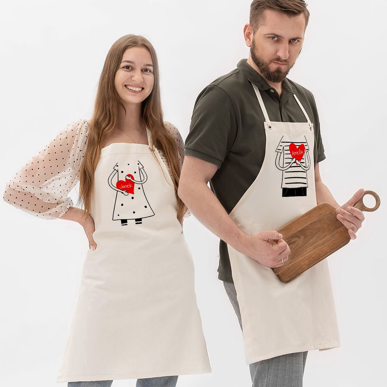 Dwa fartuchy dla pary na walentynki z personalizacją prezent na walentynki prezent walentynkowy prezent dla pary