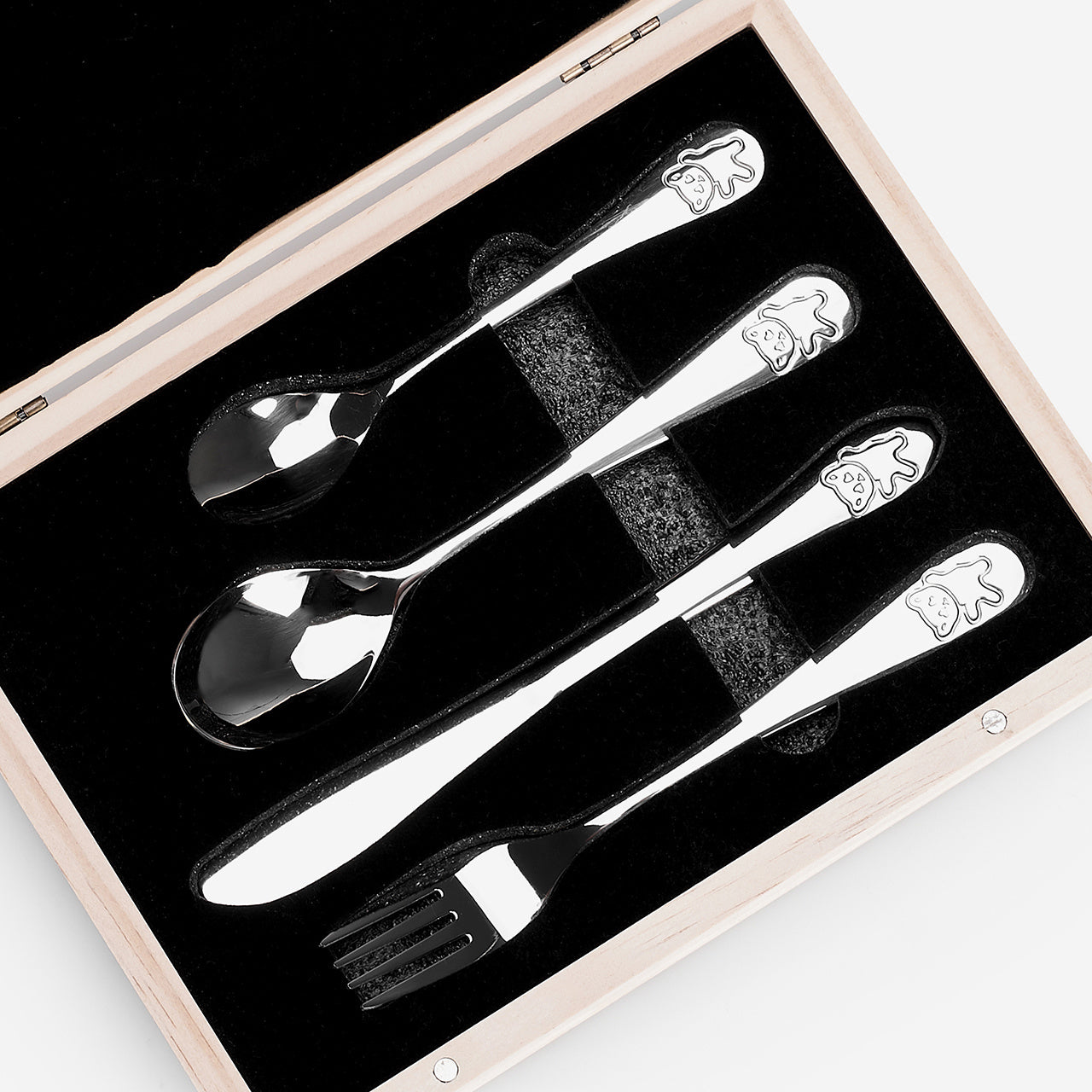 Sztućce w drewnianym pudełku - prezent na roczek dziewczynki sztućce na prezent sztućce dla dziecka