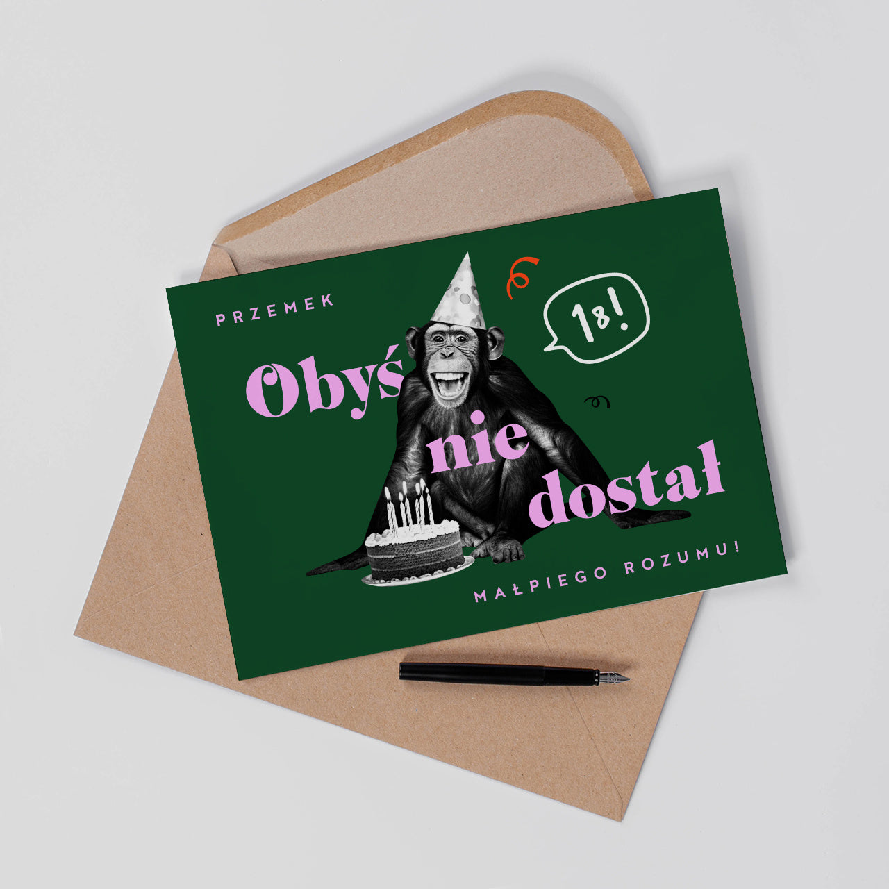 Śmieszna kartka na 18 urodziny dla kolegi - Małpi Rozum śmieszna kartka urodzinowa prezent dla kolegi