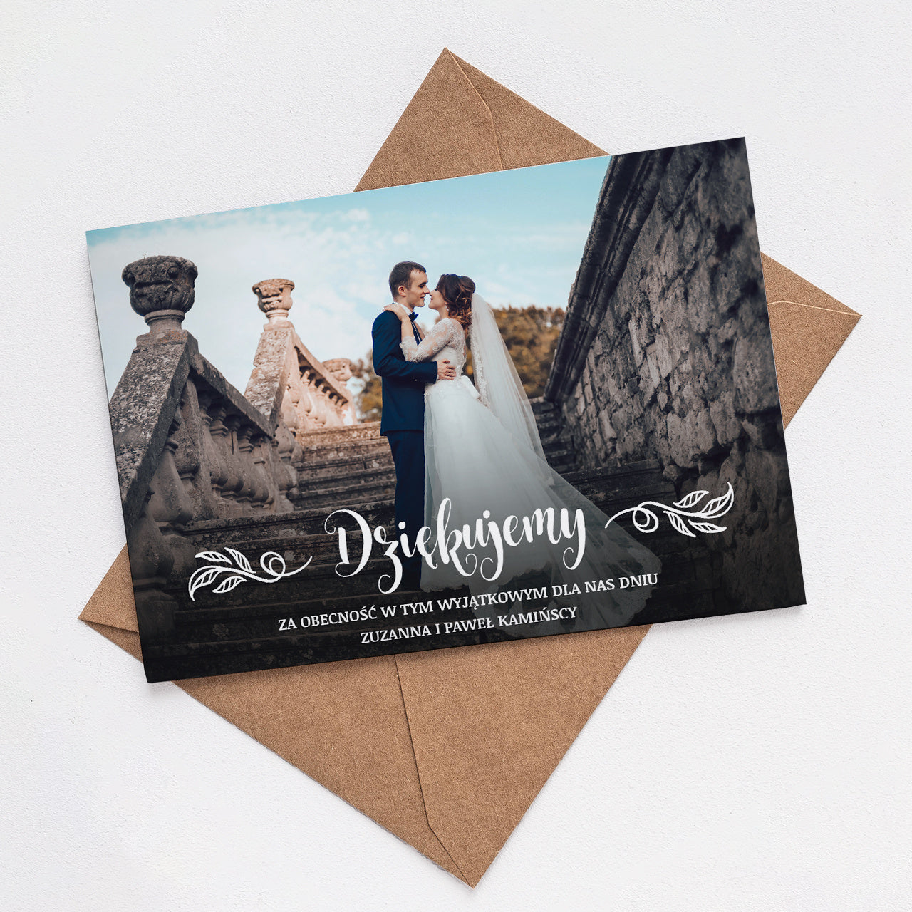 Kartka ze zdjęciem na podziękowanie ślubne kartka ślubna podziękowanie za przybycie podziękowanie na ślub
