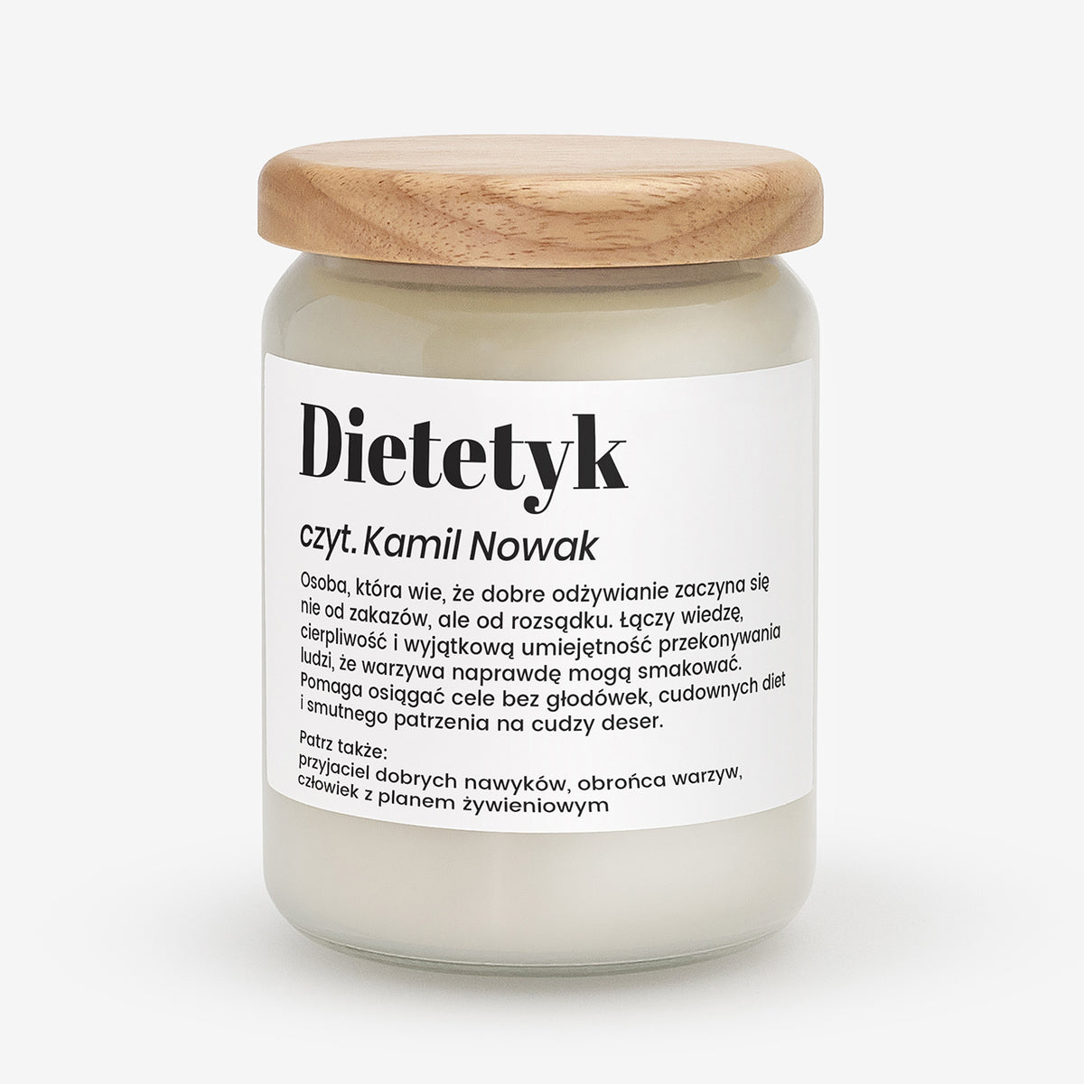Personalizowana świeca z defnicją - prezent dla dietetyka