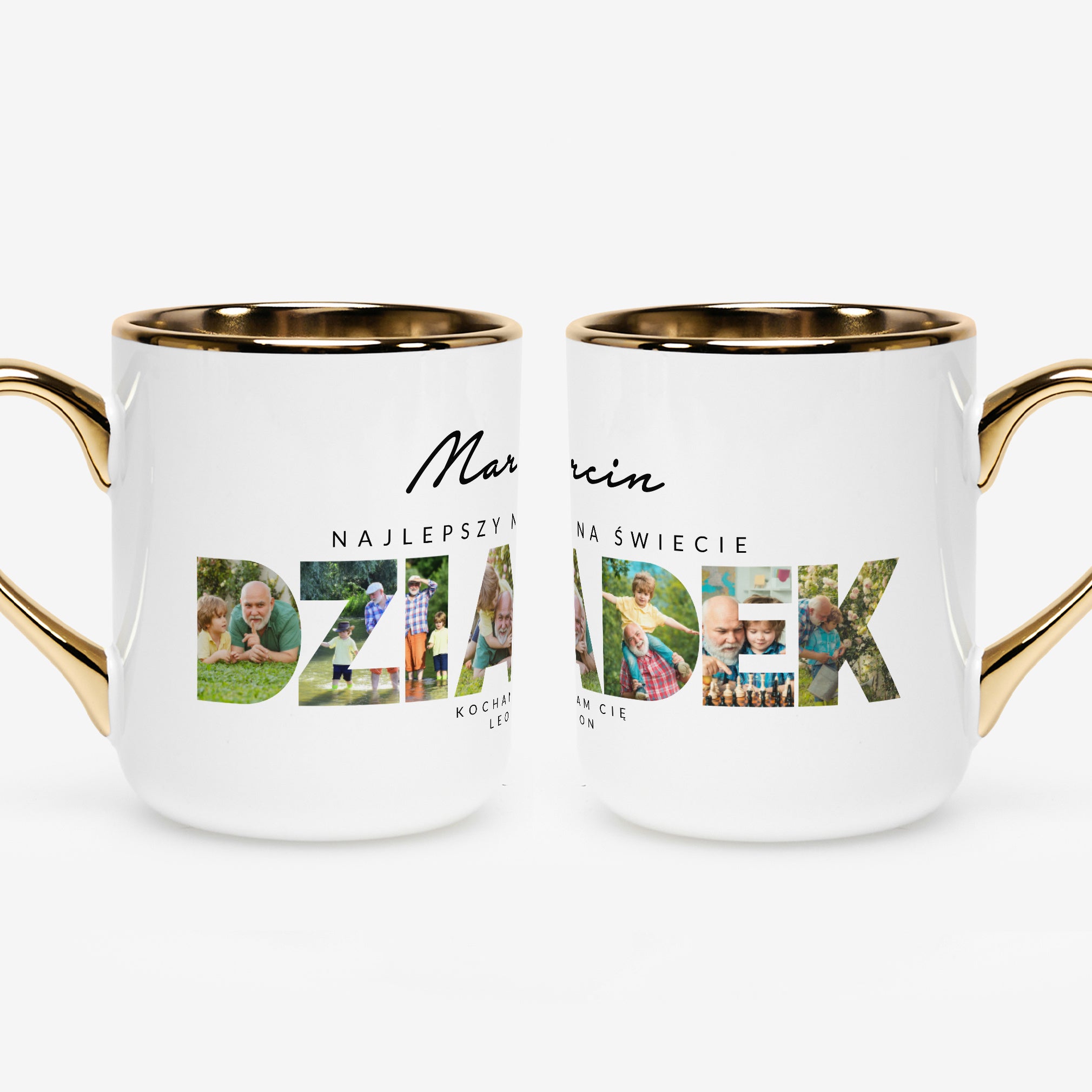 Biało-złoty kubek - prezent dla dziadka 