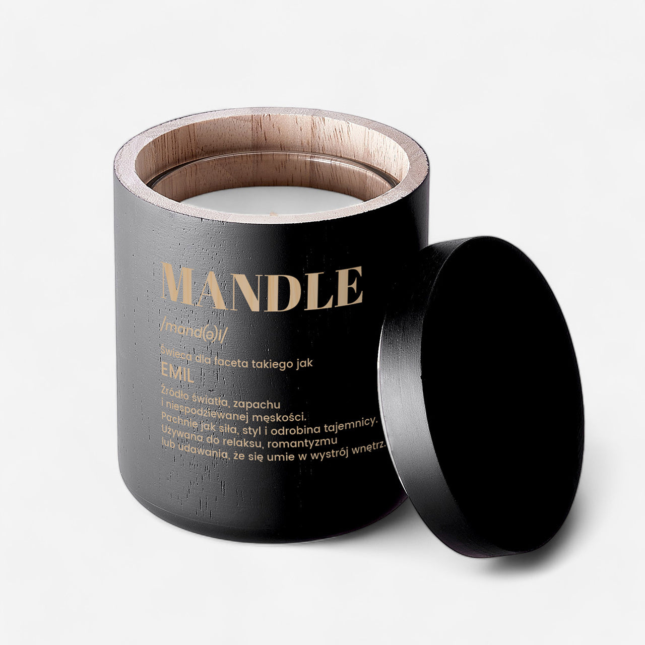 Grawerowana świeca dla chłopaka – mandle prezent dla chłopaka świeca z grawerem