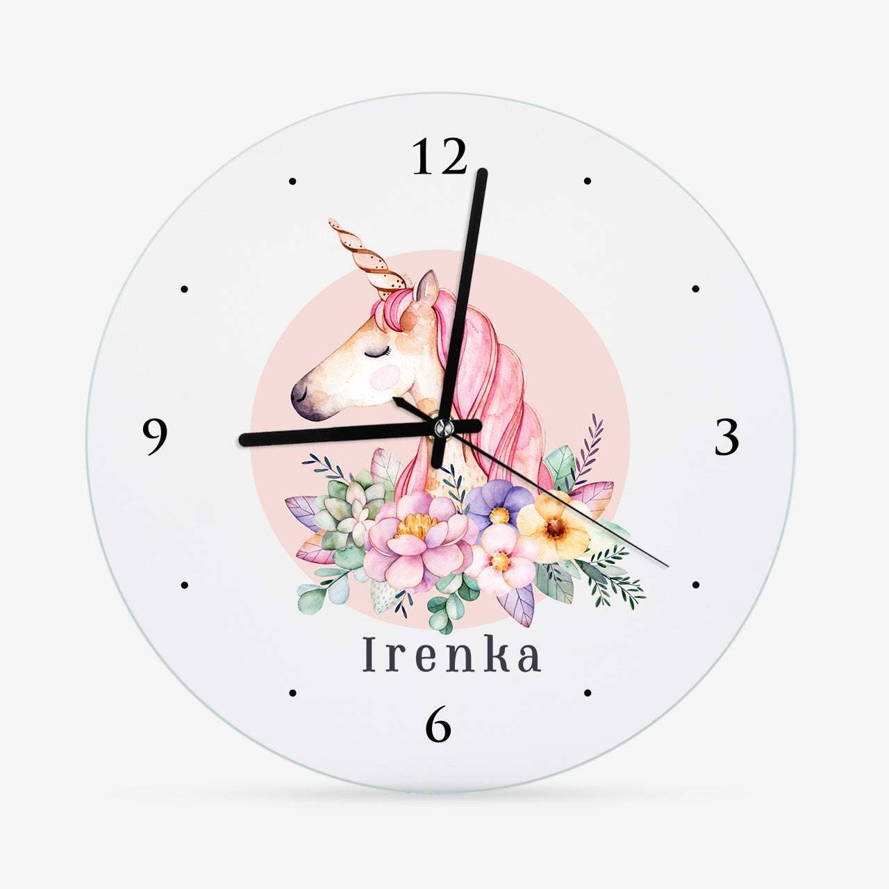 Personalizowany zegar z jednorożcem dla dziewczynki