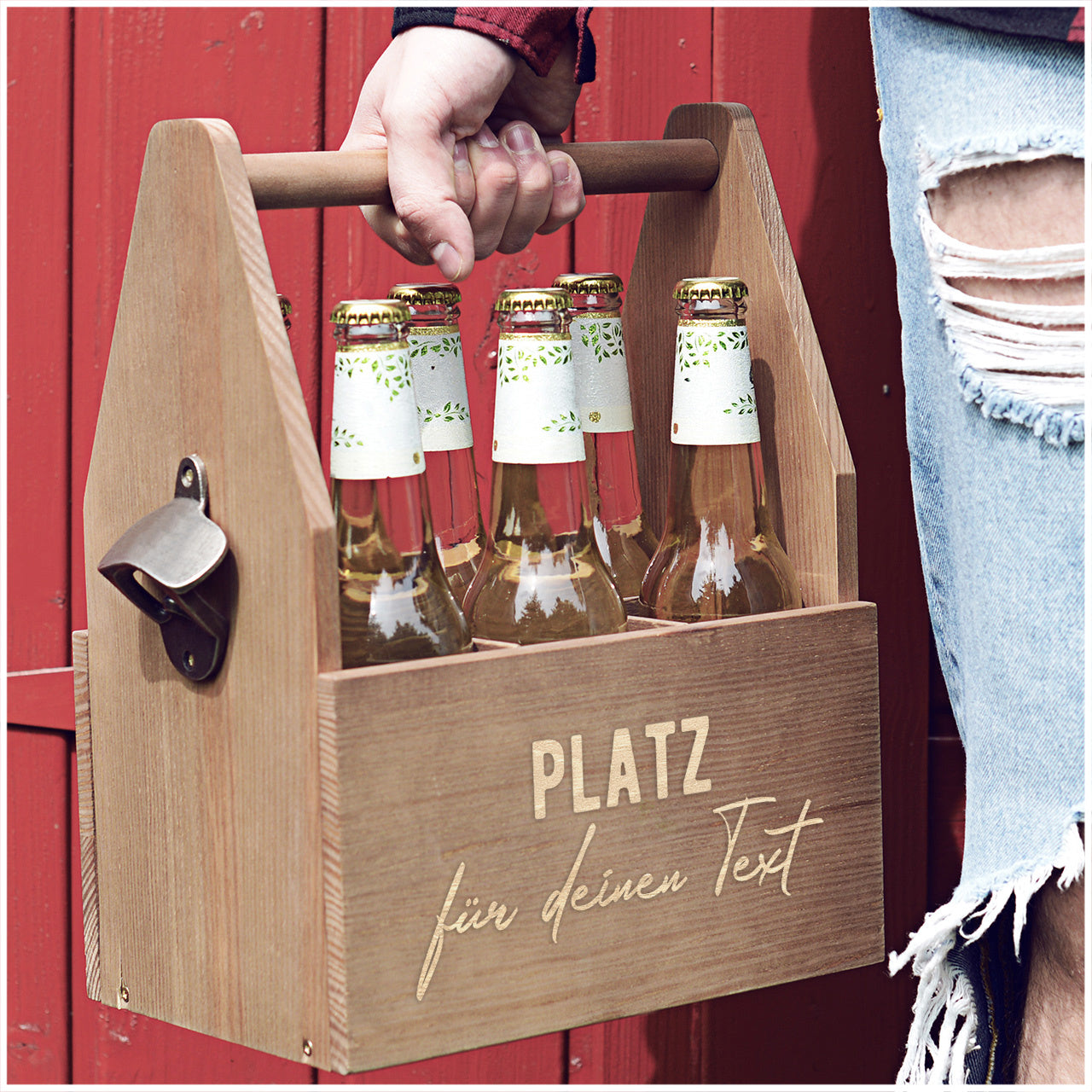 Gravierter Bierträger mit Flaschenöffner DEIN TEXT