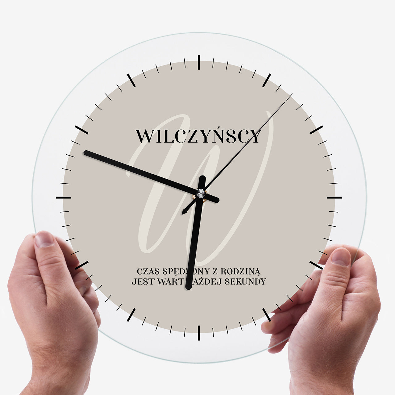 Szklany zegar personalizowany na prezent dla rodziny