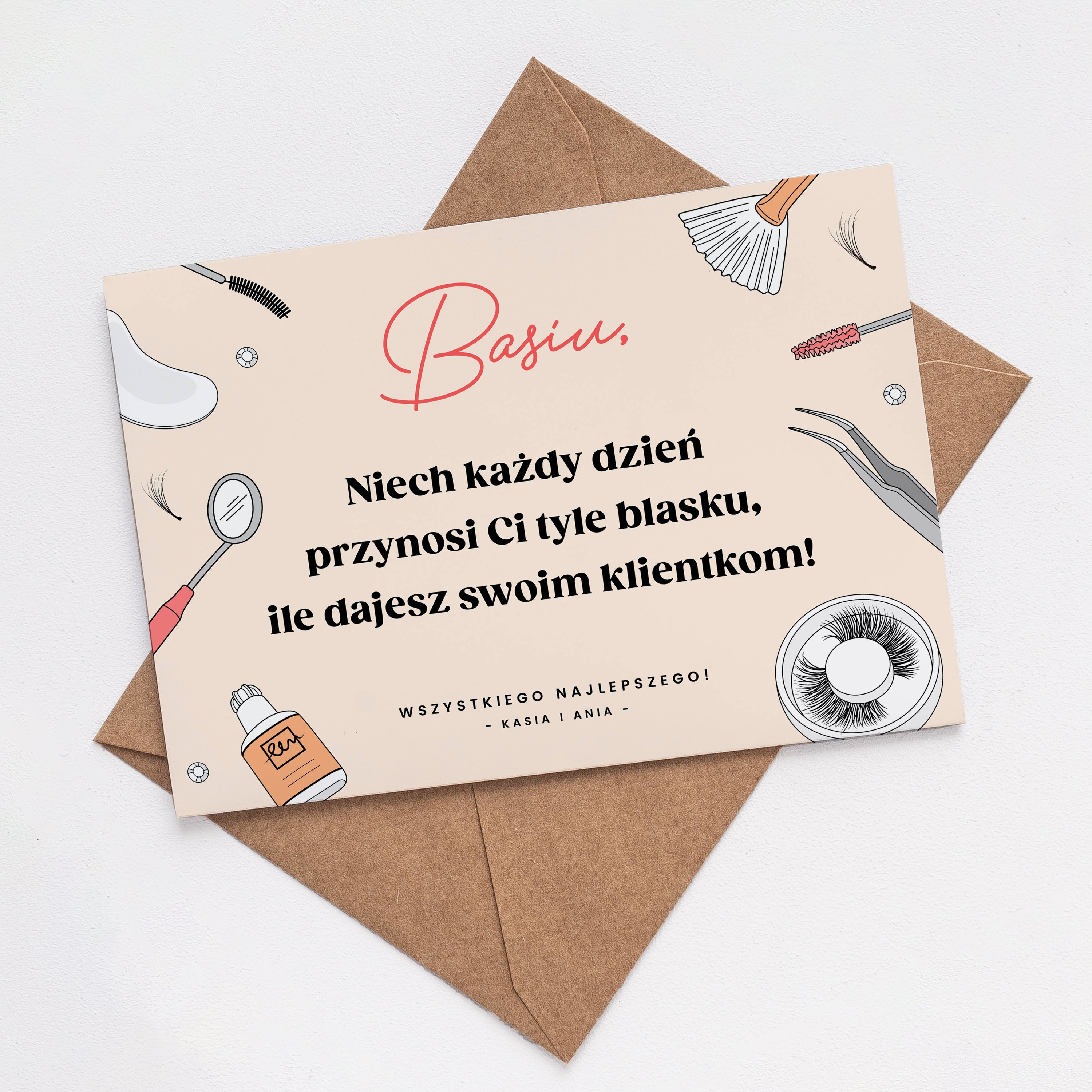 Kartka z życzeniami dla stylistki rzęs prezent dla stylistki rzęs kartka personalizowana