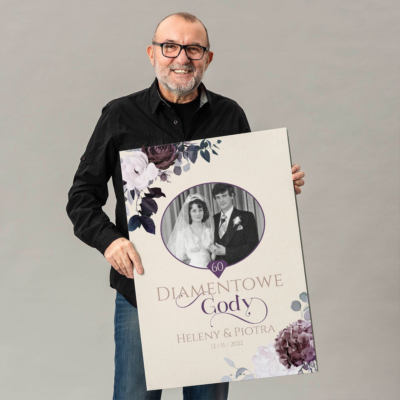 Kartka xxl ze zdjęciem na 60 rocznicę ślubu - prezent na diamentowe gody