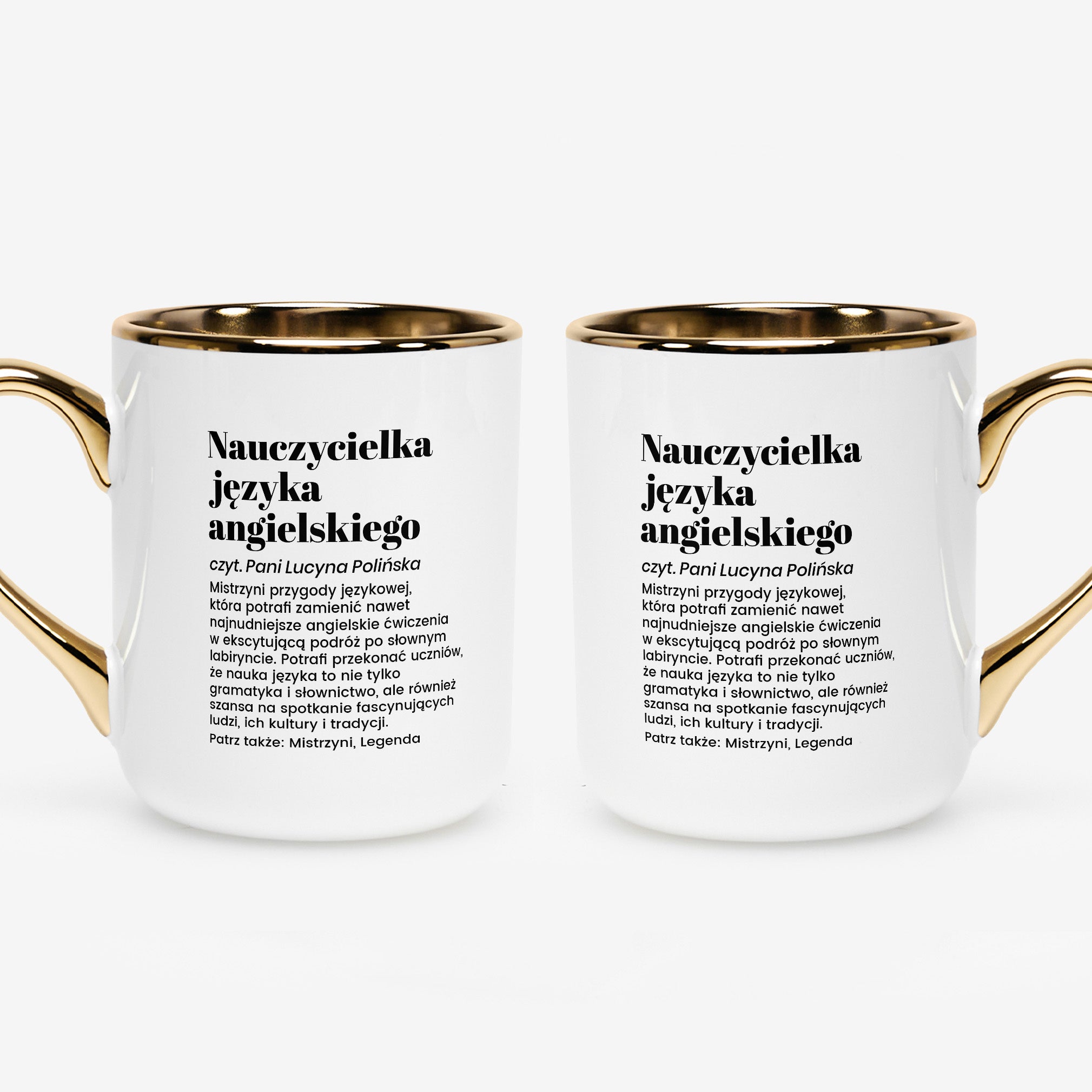 Kubek biało-złoty dla nauczycielki angielskiego