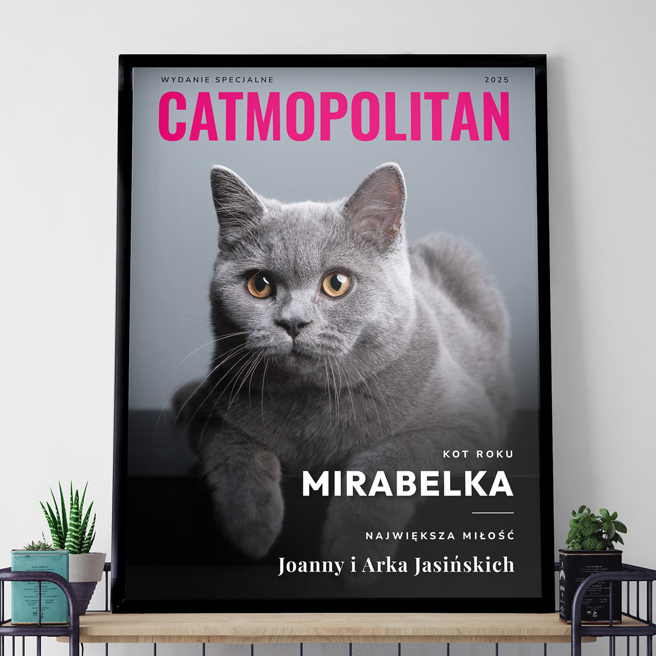 Plakat dla miłośnika kotów – Catmopolitan plakat z kotem personalizowany prezent dla kociarza 