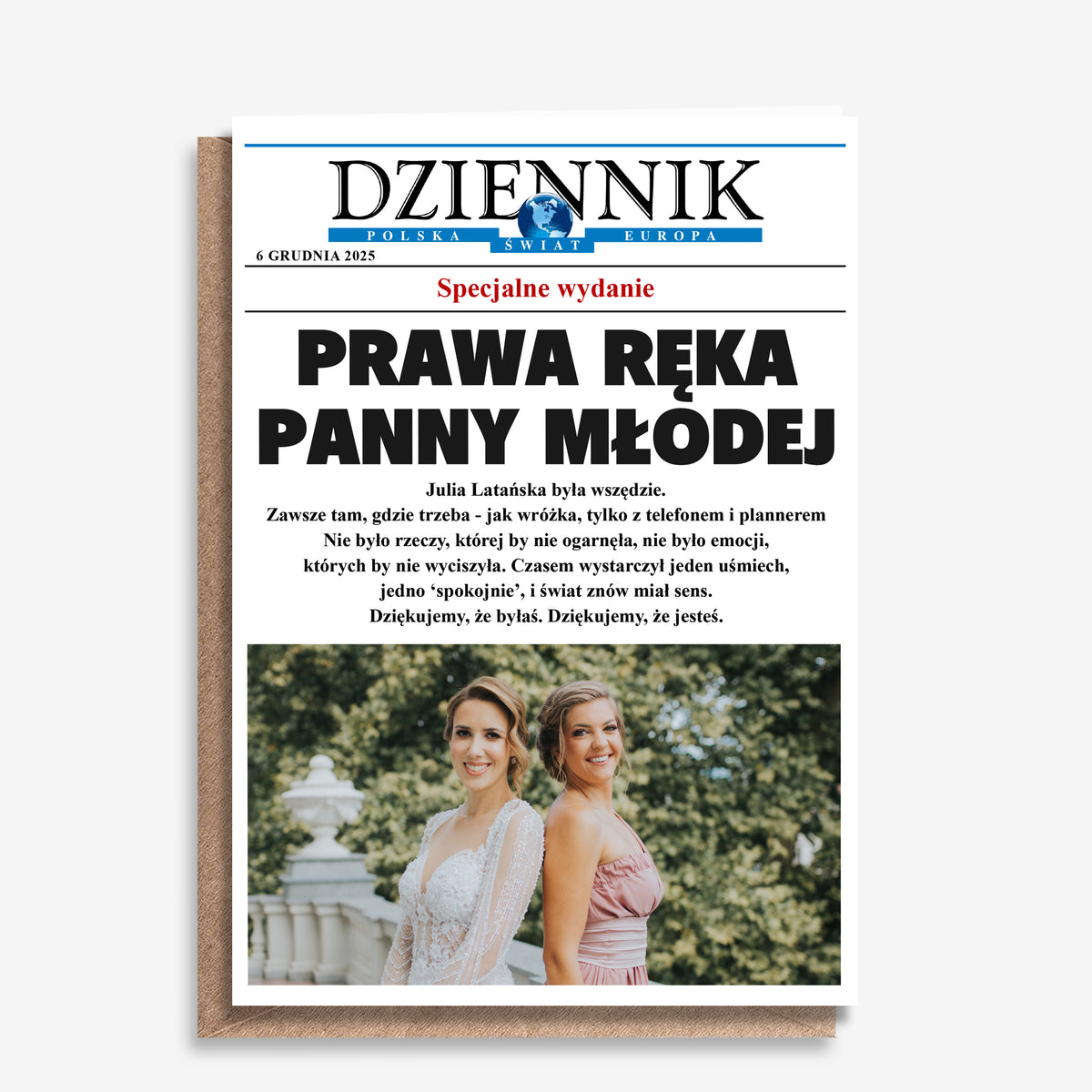 Kartka ze zdjęciem dla świadkowej - dziennik xxl
