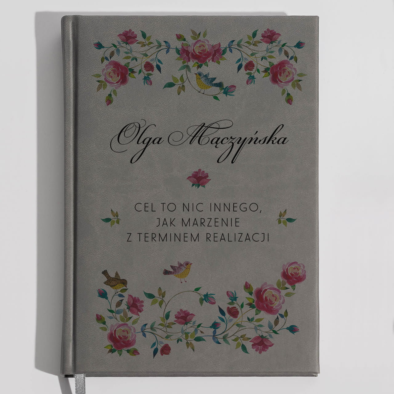 Planner książkowy personalizowany szary - prezent dla przyjaciółki na urodziny