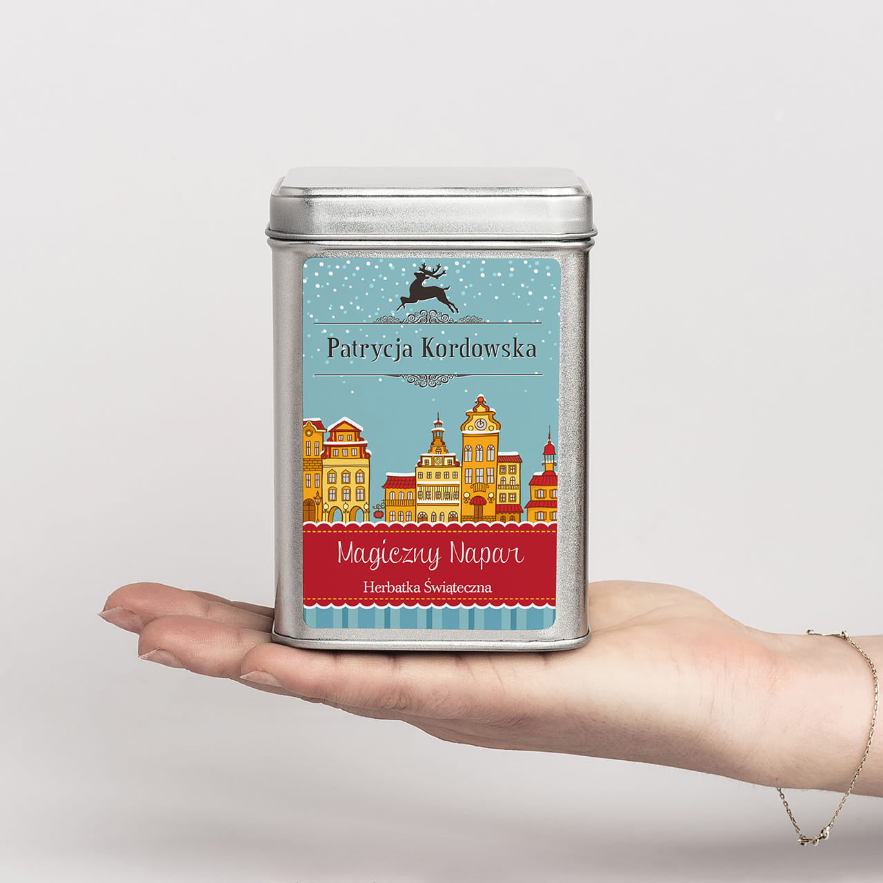 Personalizowana herbatka w puszce na Święta - kamieniczki