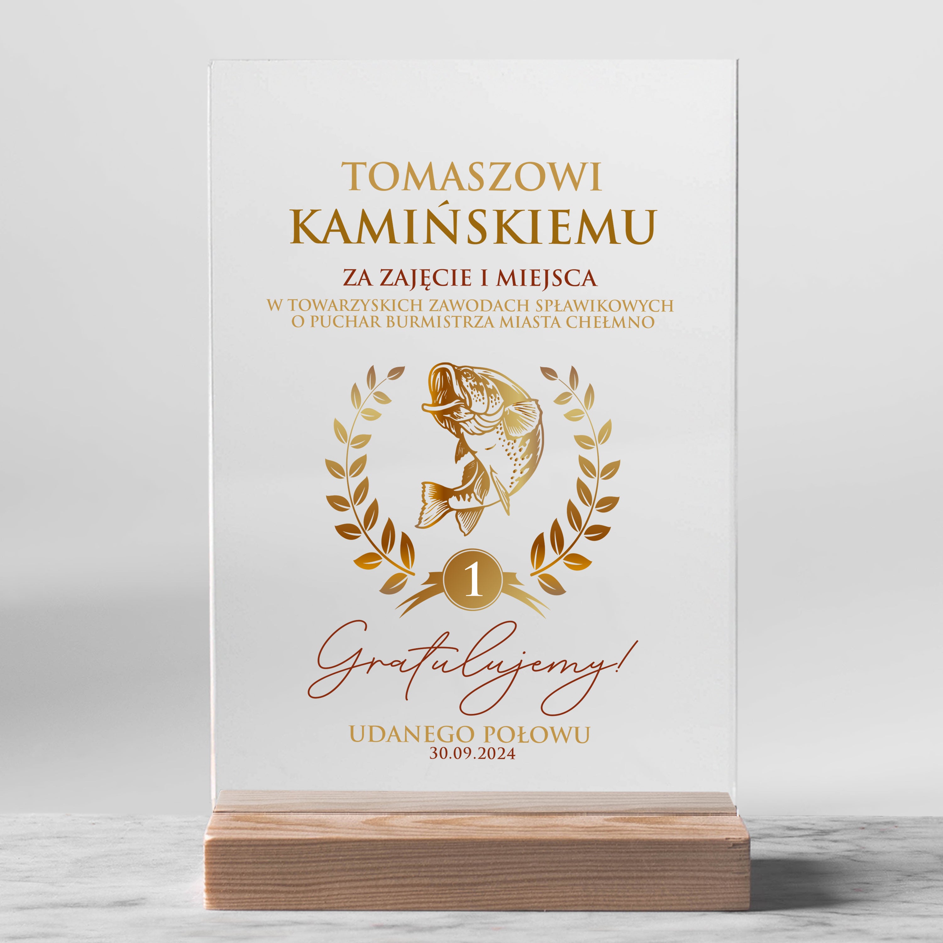 Statuetka ze złoceniem dla wędkarza