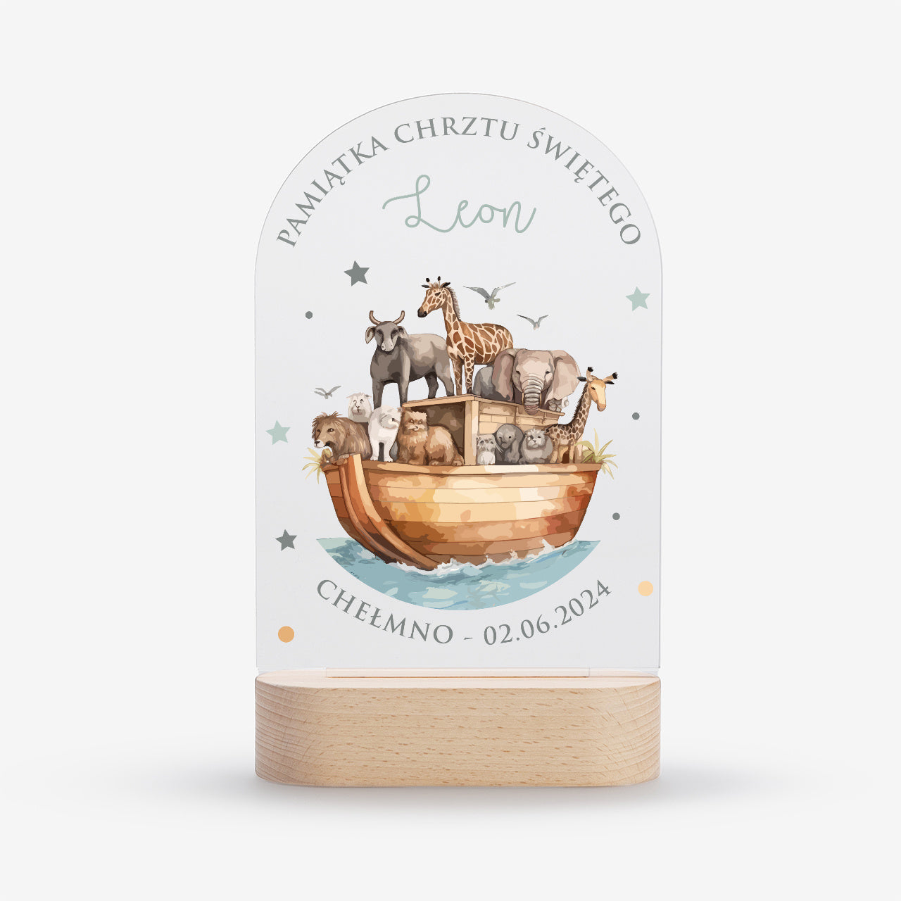 Dekoracyjna lampka led z personalizacją - pamiątka chrztu