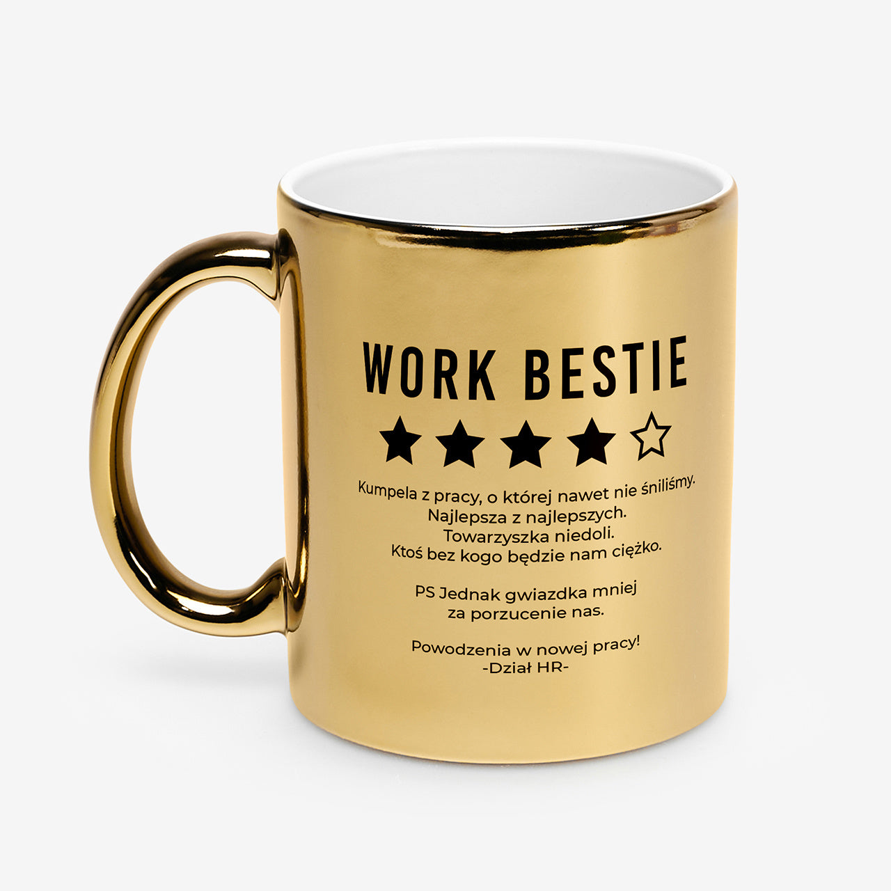 Personalizowany złoty kubek - Work Bestie - upominek na odejście z pracy upominek dla koleżanki z pracy