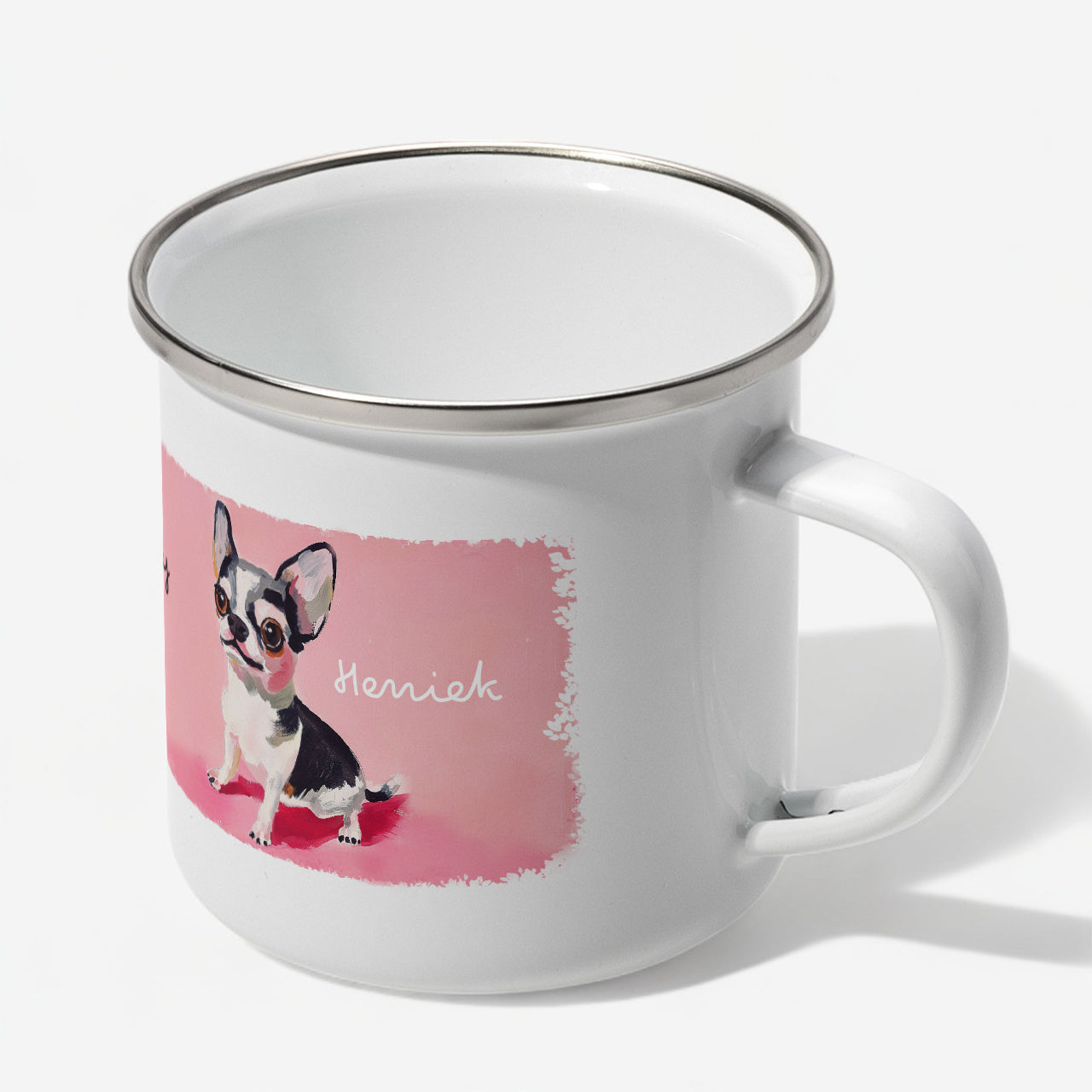 Kubek emaliowany dla miłośniczki psów - chihuahua