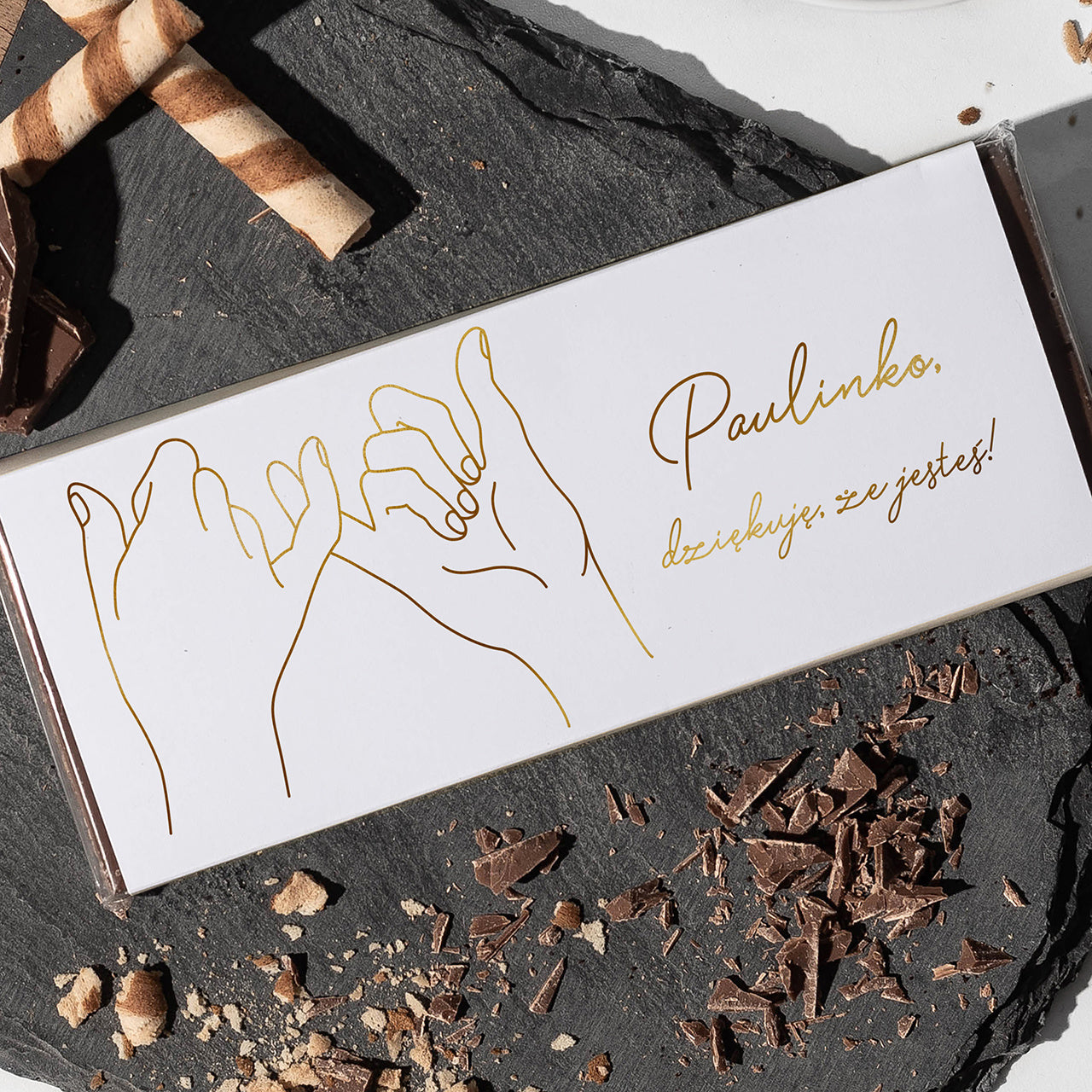 Personalizowana czekolada ze złoceniem - elegancki upominek dla przyjaciółki