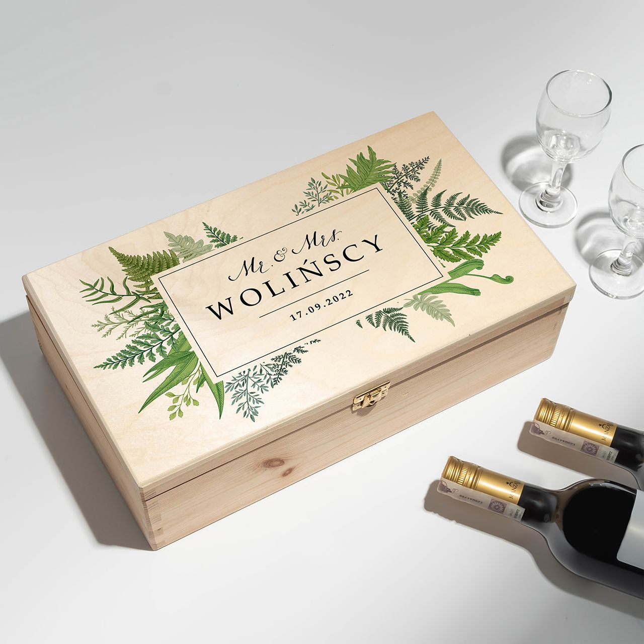 Personalizowana podwójna skrzynka na wino - elegancki prezent ślubny skrzynka na wina prezent dla pary młodej