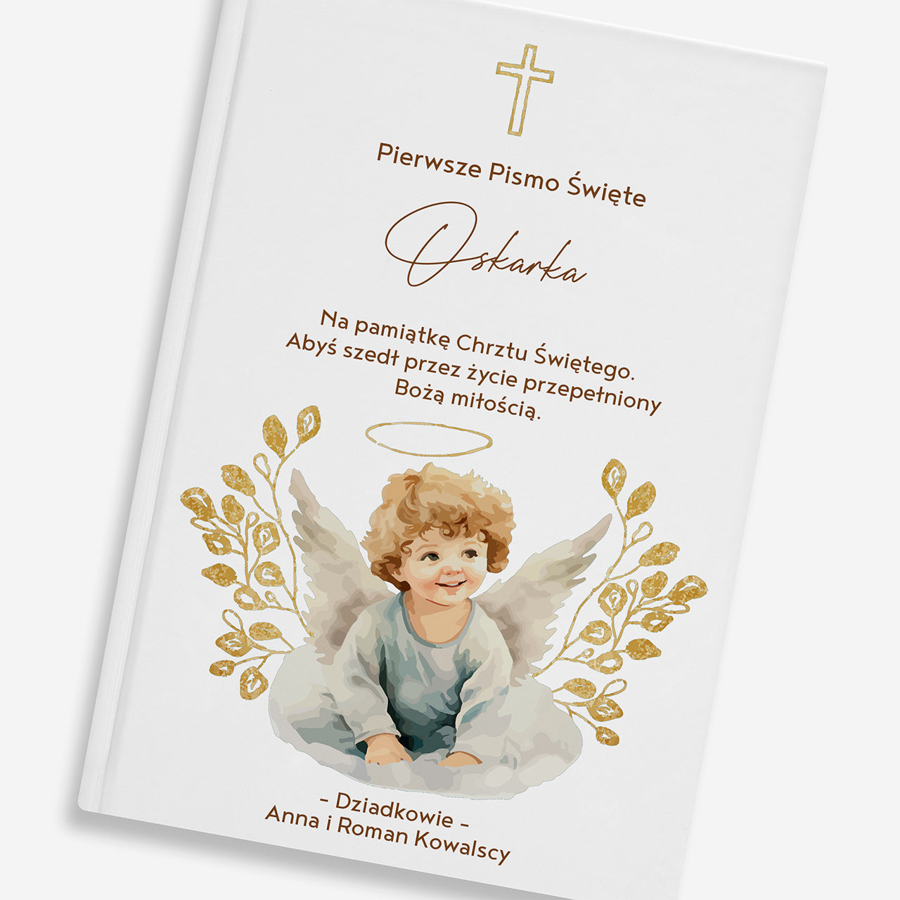 Biblia na chrzest - Aniołek pamiątka chrztu świętego biblia z dedykacją upominek na chrzest