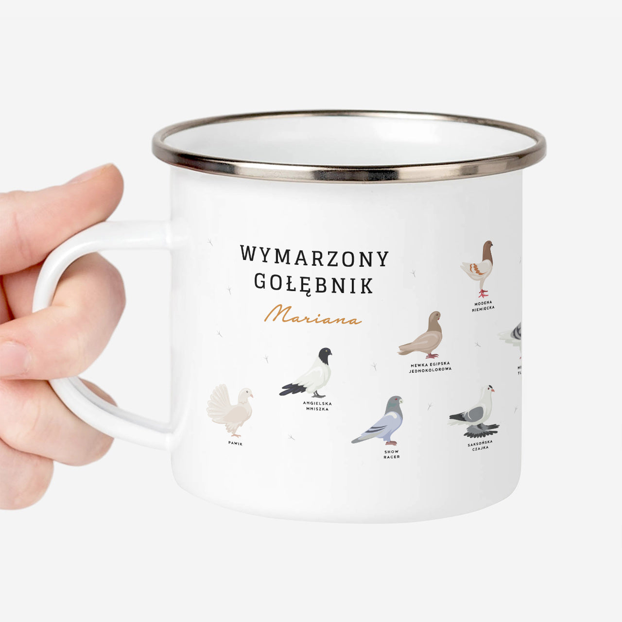  Personalizowany kubek dla hodowcy gołębi prezent dla hodowcy gołębi kubek emaliowany