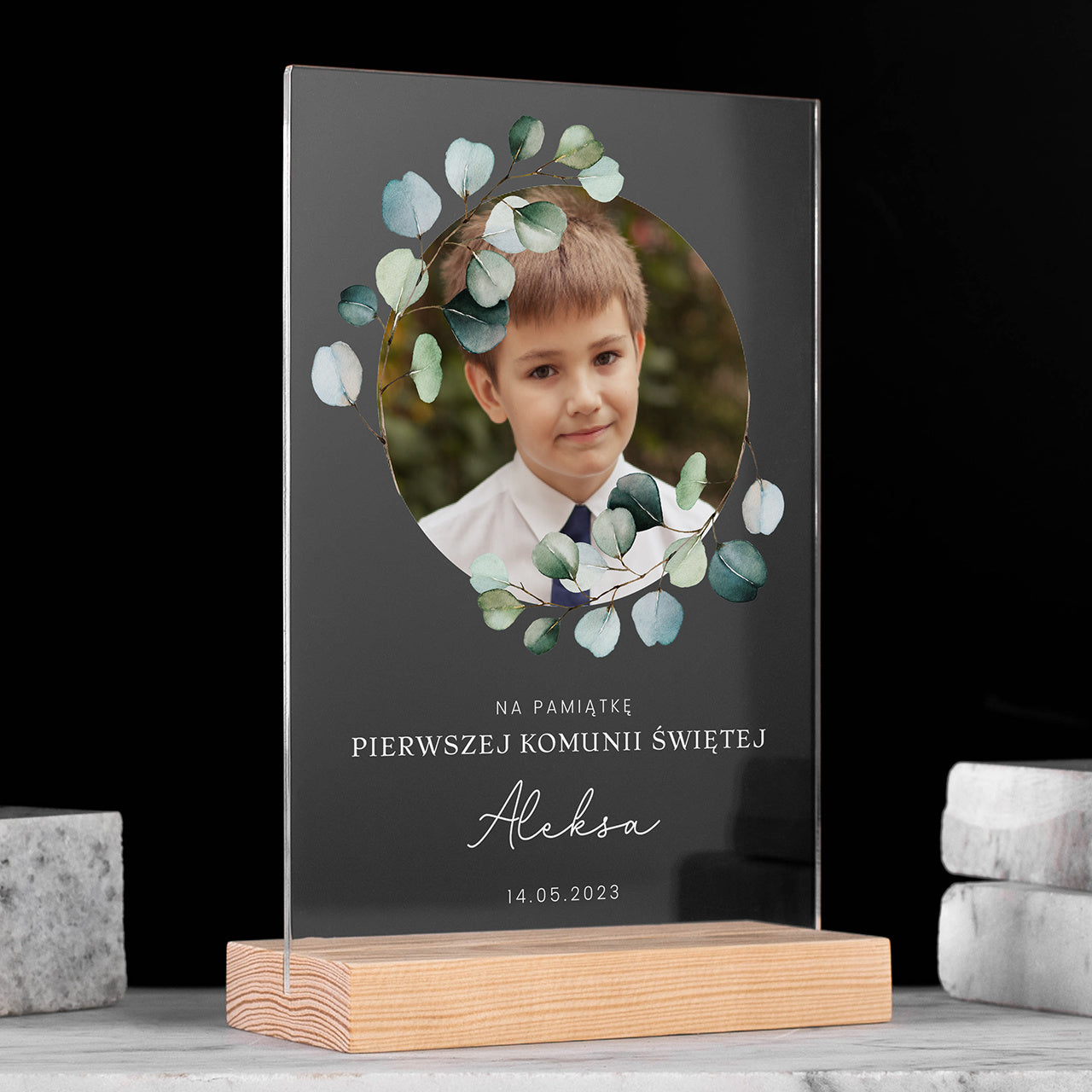 Personalizowana statuetka ze zdjęciem - prezent na Komunię statuetka na komunię pamiątka komunii świętej