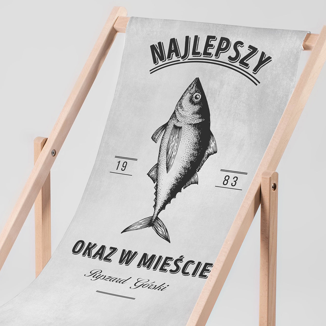 Personalizowany leżak - Najlepszy Okaz - prezent urodzinowy dla wędkarza prezent dla wędkarza leżak z nadrukiem