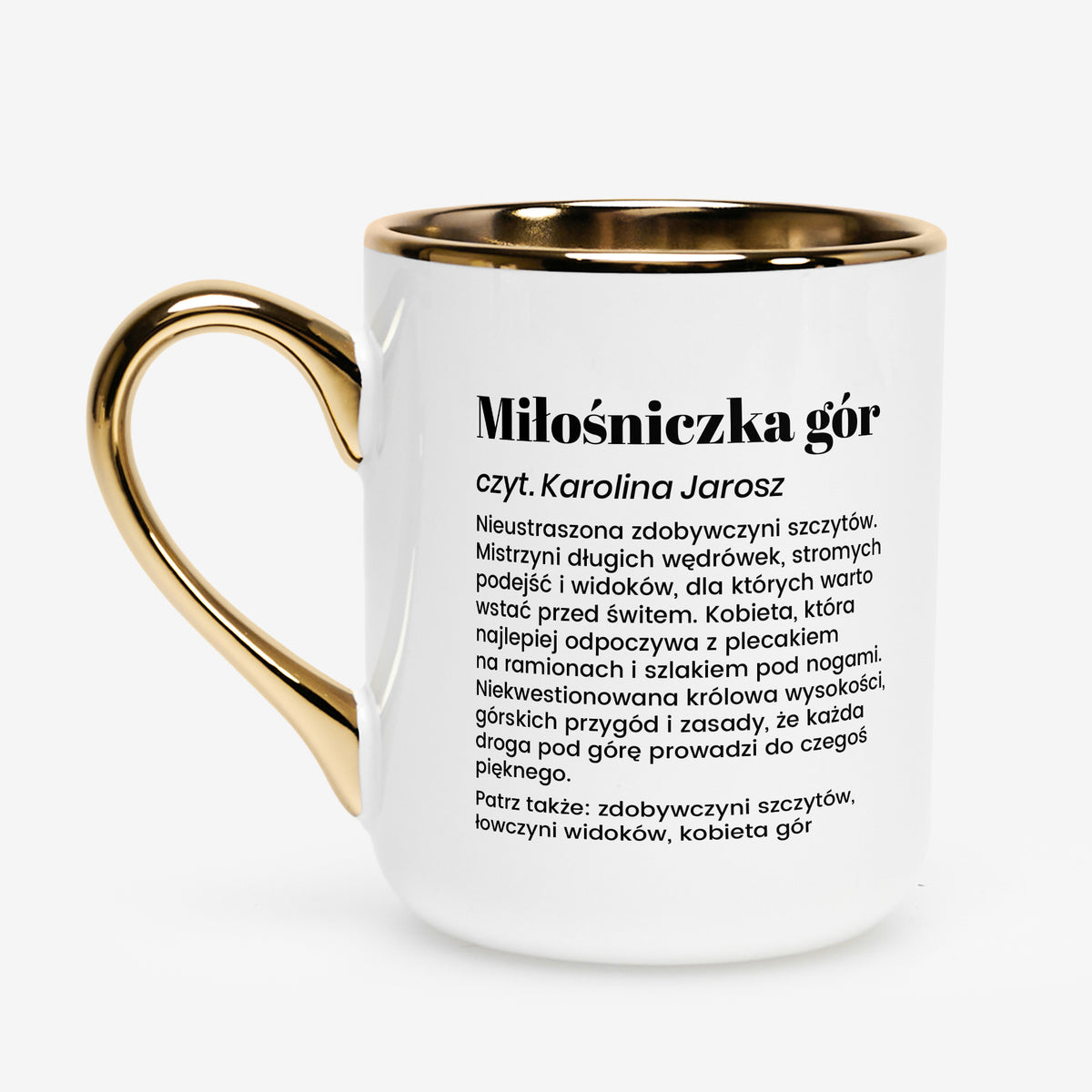 Kubek ze złotym rantem - prezent dla miłośniczki gór