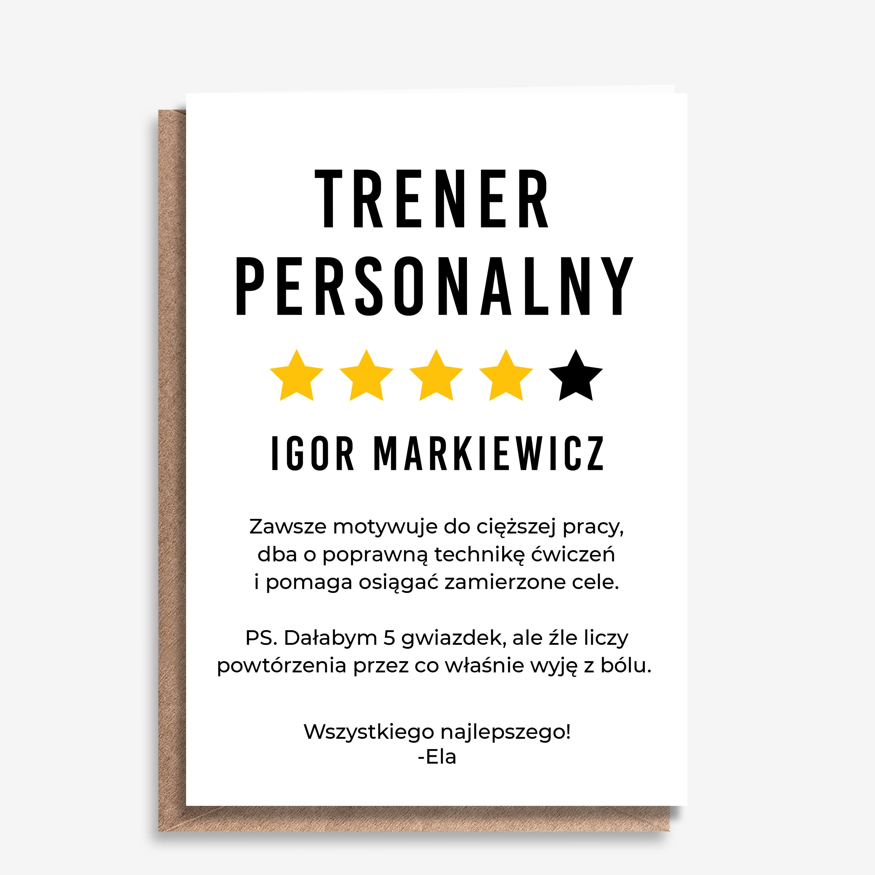 Kartka dla trenera personalnego śmieszna kartka personalizowana dla trenera prezent dla trenera