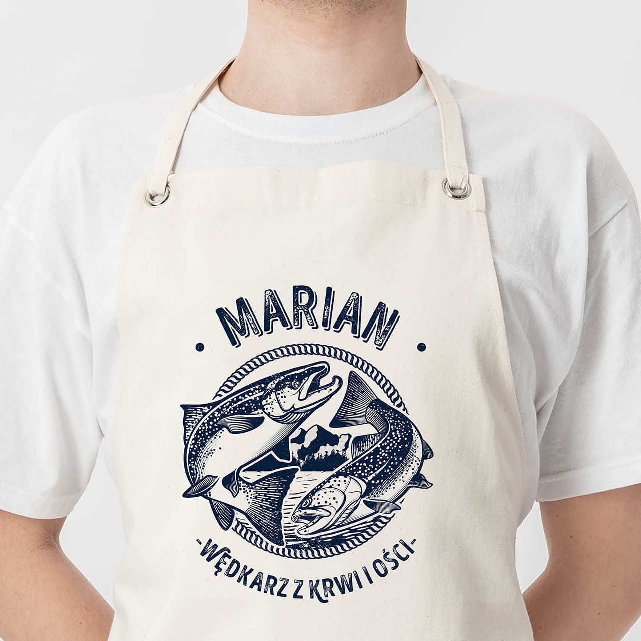 Śmieszny fartuch dla wędkarza z nadrukiem prezent dla mężczyzny prezent dla wędkarza fartuch z nadrukiem