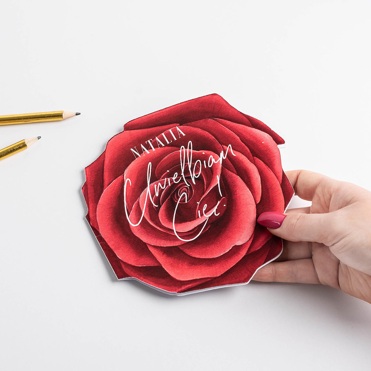 Personalizowana kartka na Dzień Kobiet - róża upominek na dzień kobiet kartka z różą