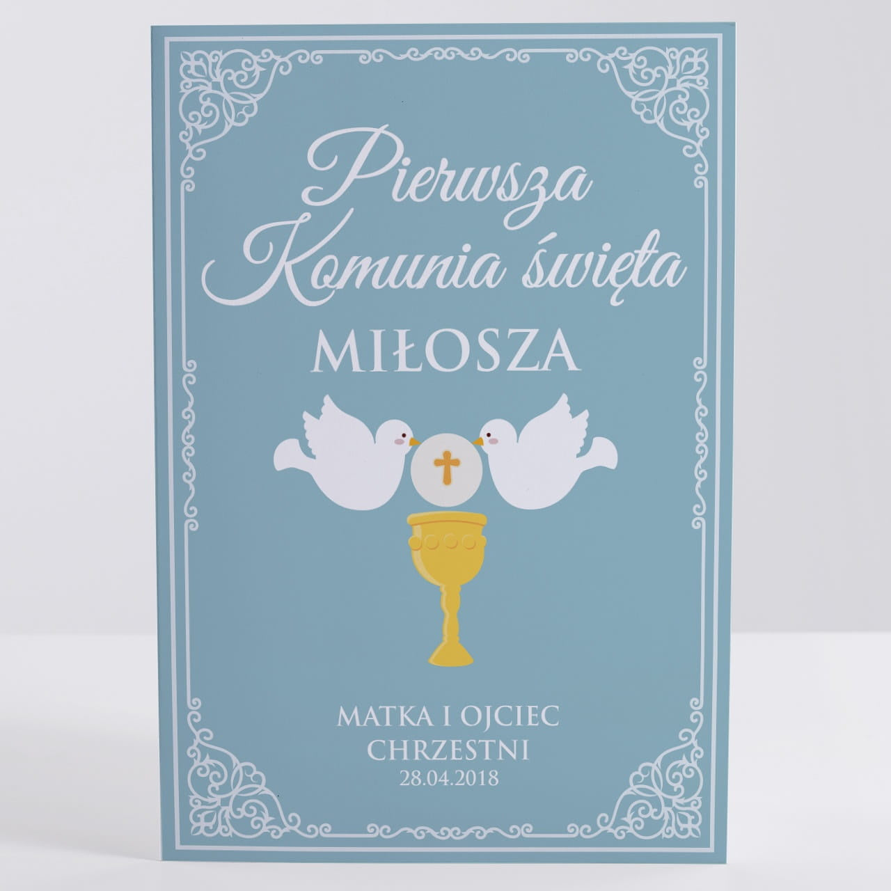 Kartka na I Komunię Świętąod chrzestnej HOSTIA